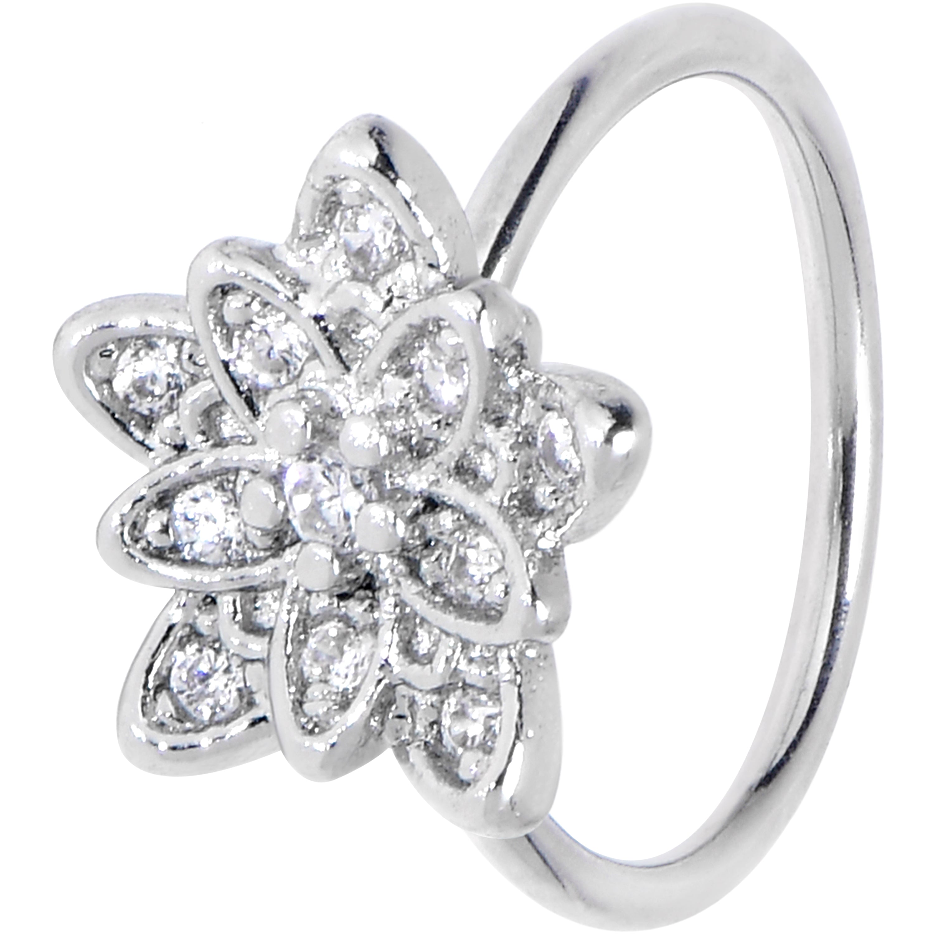 20 Gauge 5/16 Clear CZ Gem Snowflake Flower Nose Hoop