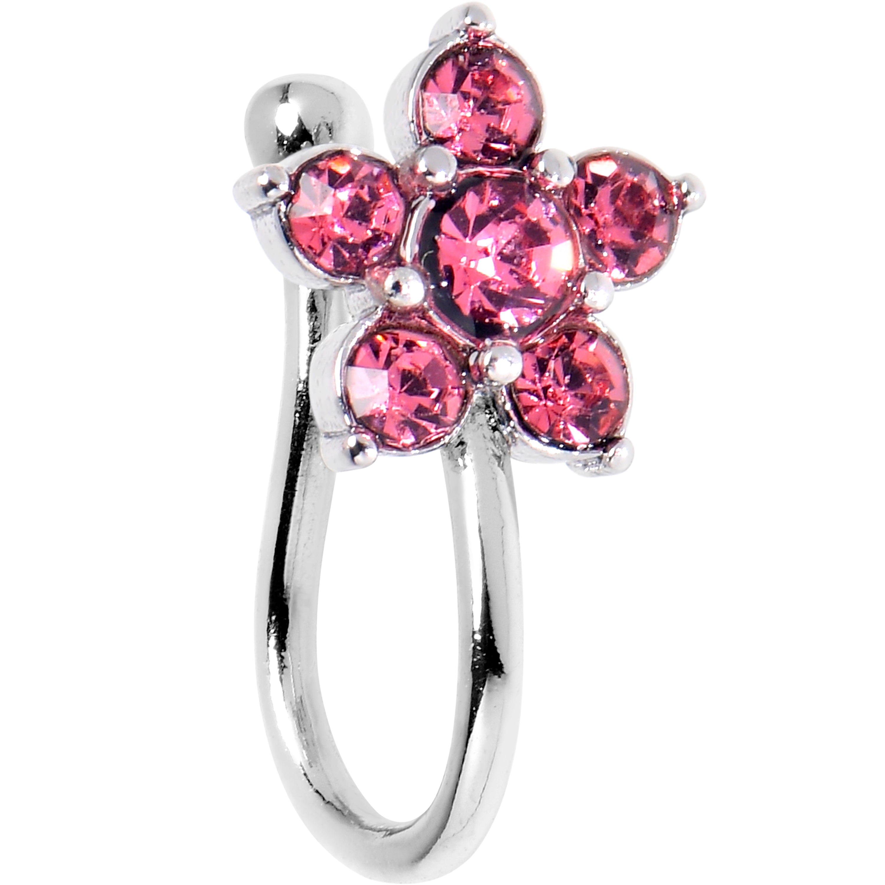 Pink Gem Flower Clip On Nose Ring