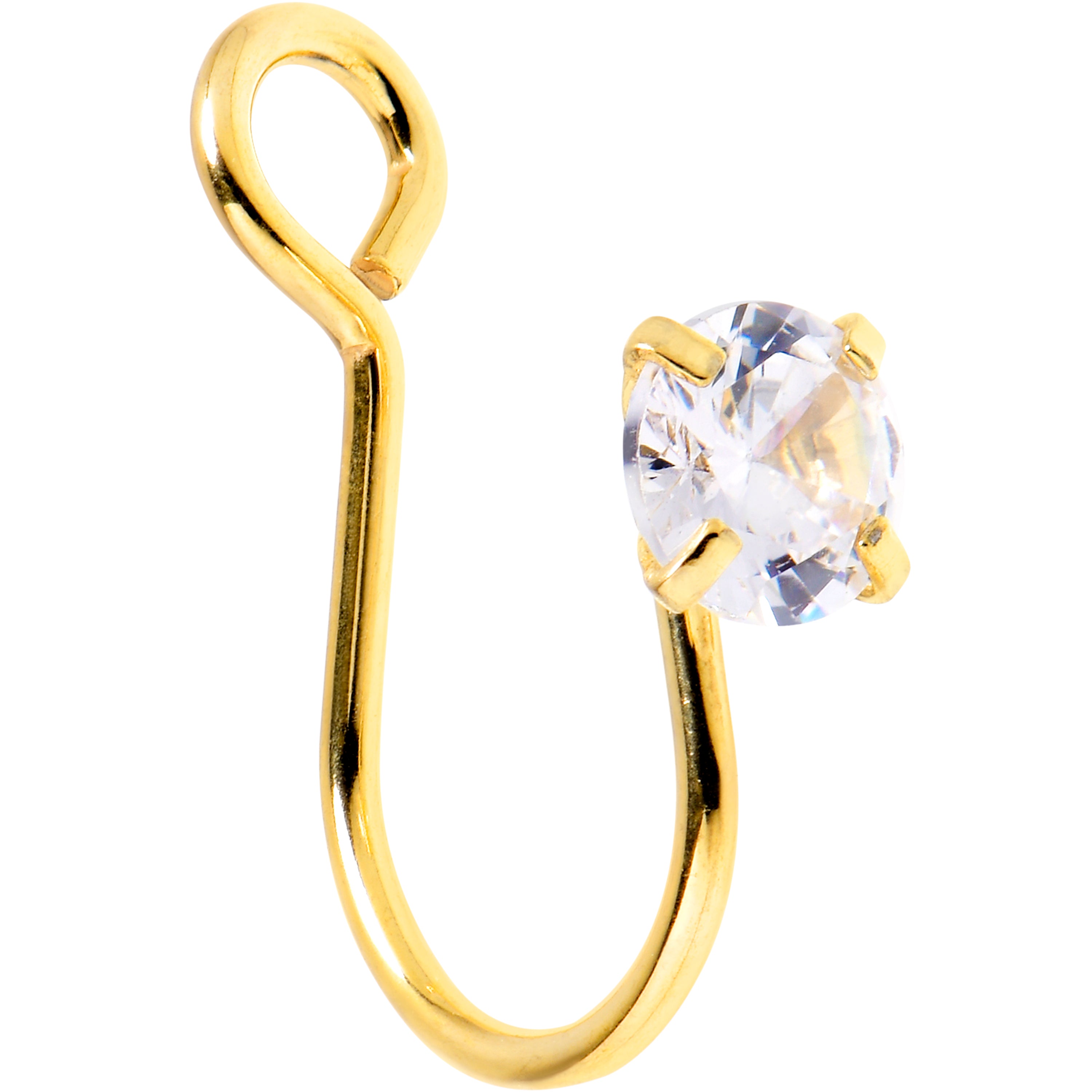 Clear CZ Gem Gold Tone Pure Elegance Clip On Nose Ring