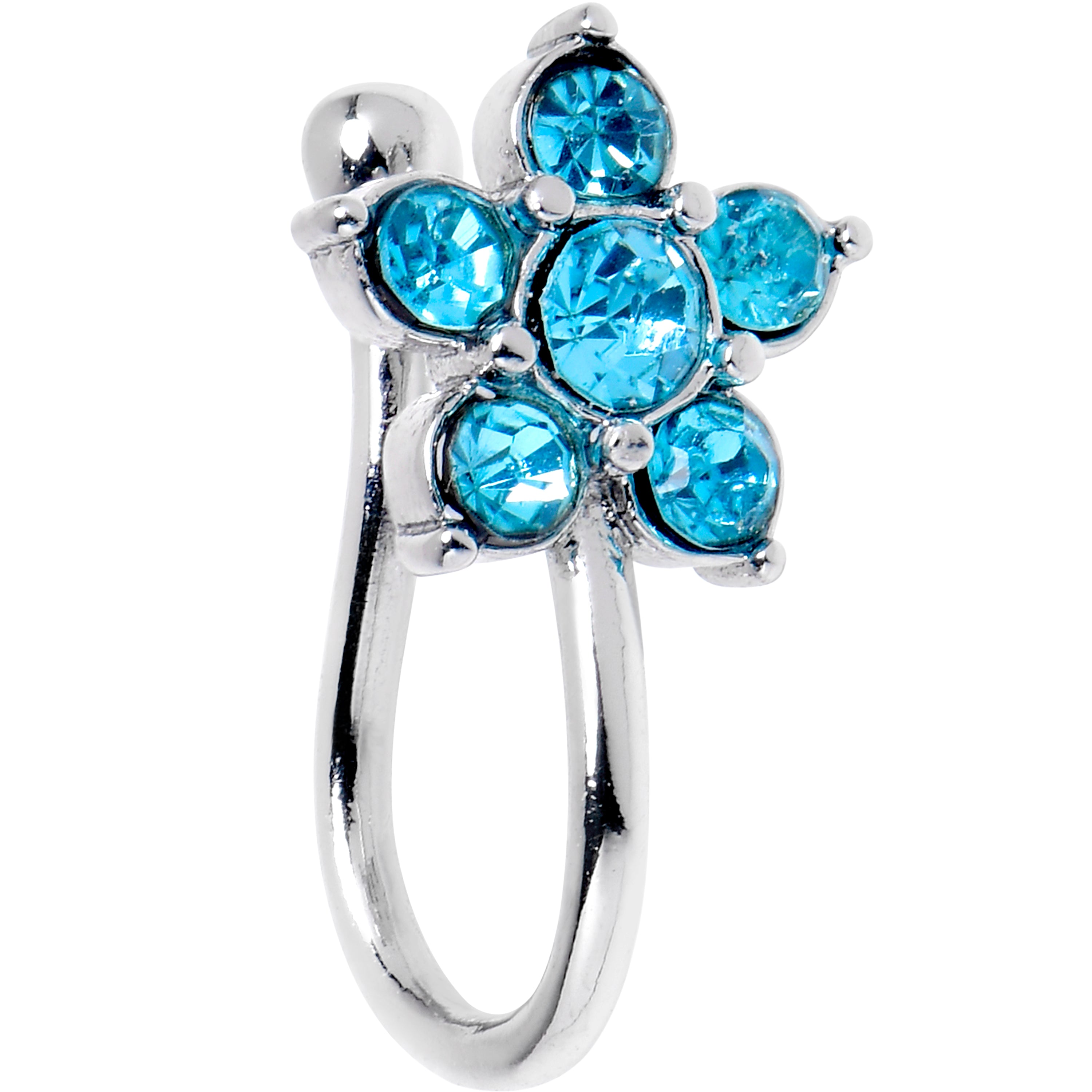 Blue Gem Flower Clip On Nose Ring