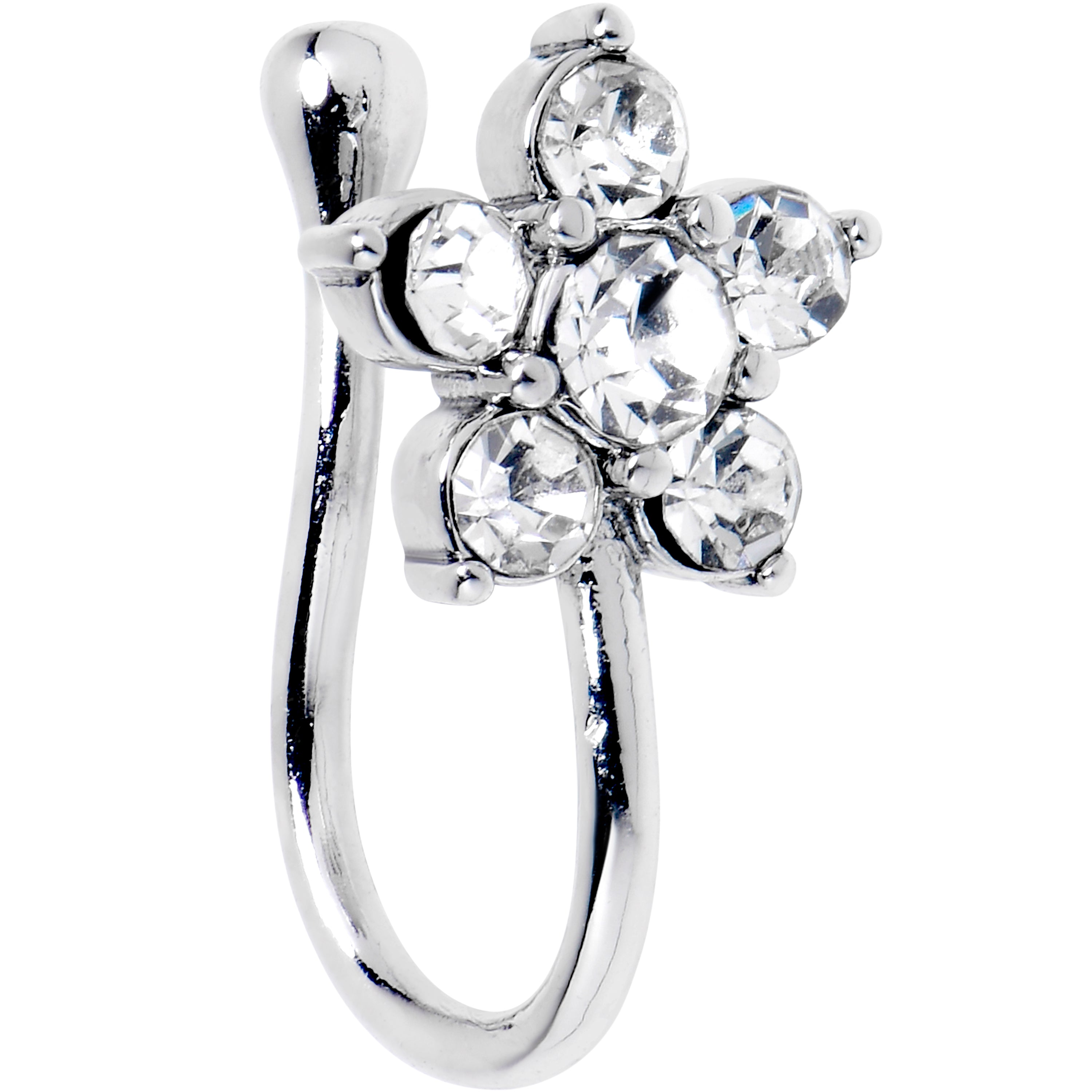 Clear Gem Flower Clip On Nose Ring