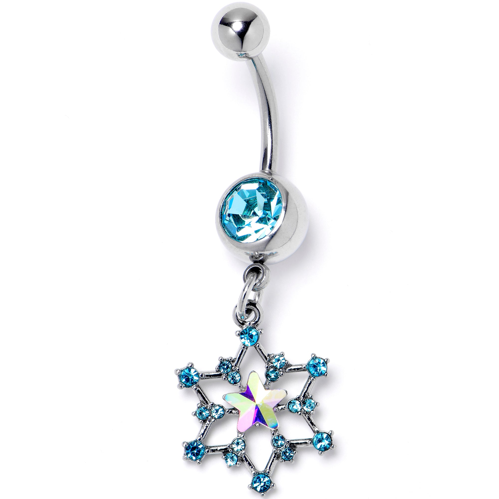 Aurora Blue Gem Style Super Star Dangle Belly Ring