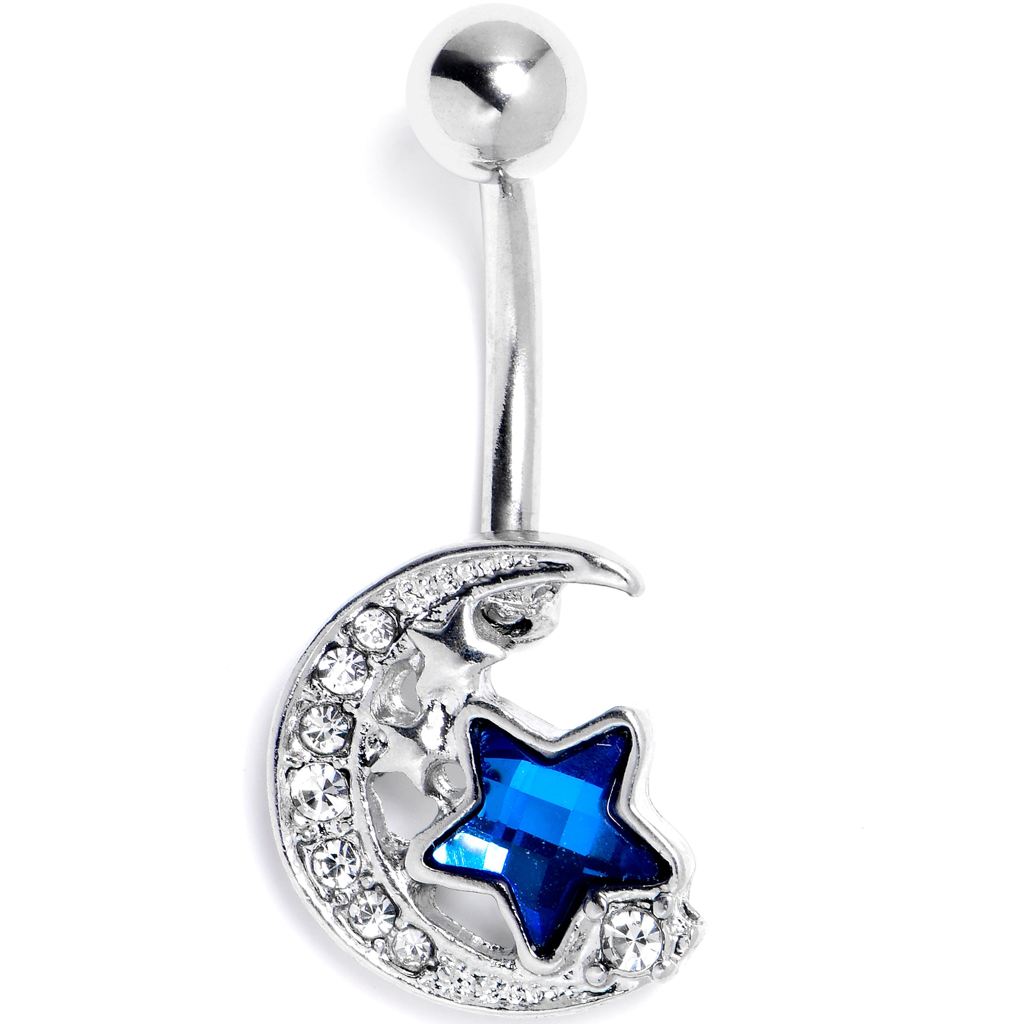 Blue Clear Gem Starry Night Sky Belly Ring