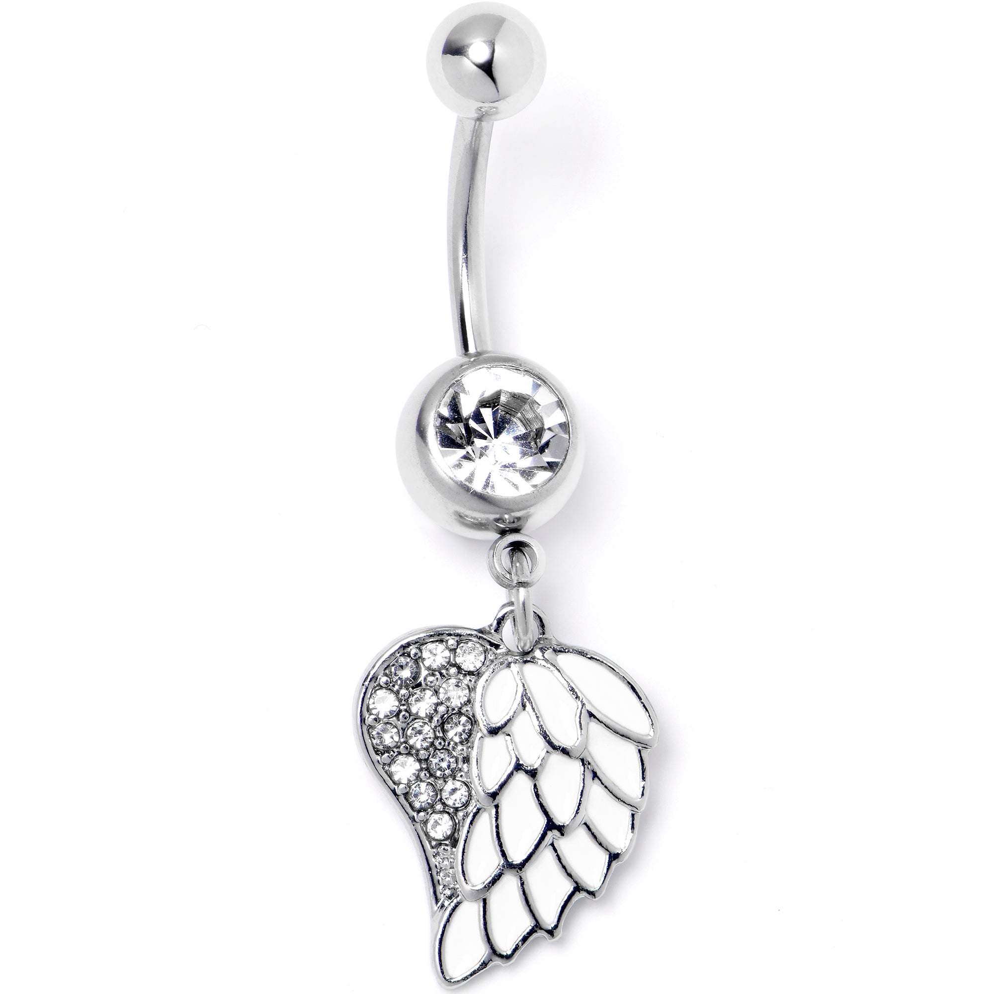 White Heavenly Heart Angel Wings Dangle Belly Ring