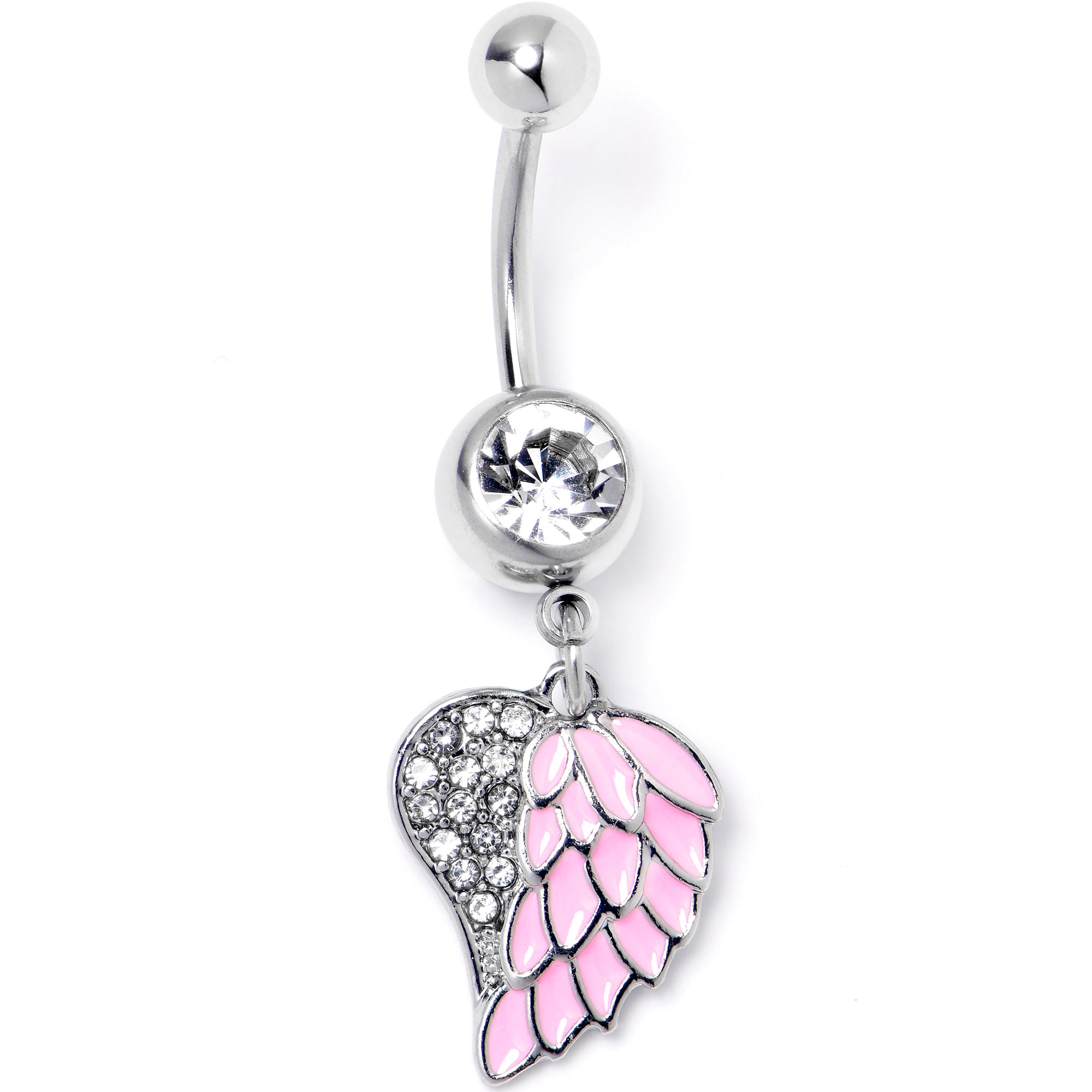 Pink Heavenly Heart Angel Wings Dangle Belly Ring