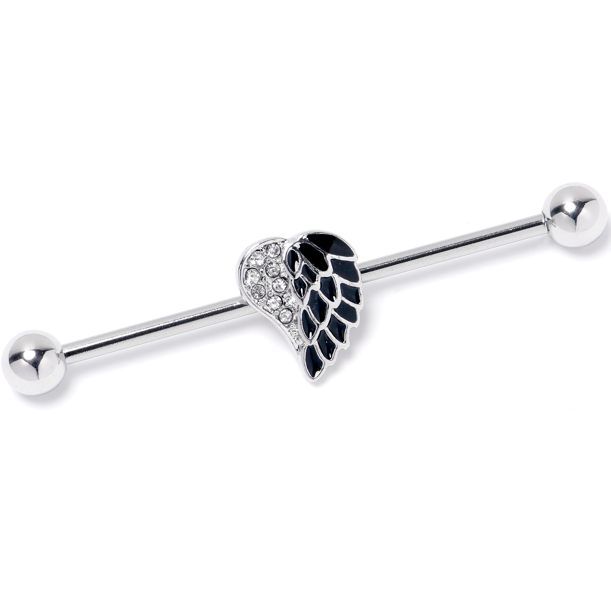 14 Gauge Black Heavenly Heart Angel Wings Industrial Barbell 38mm