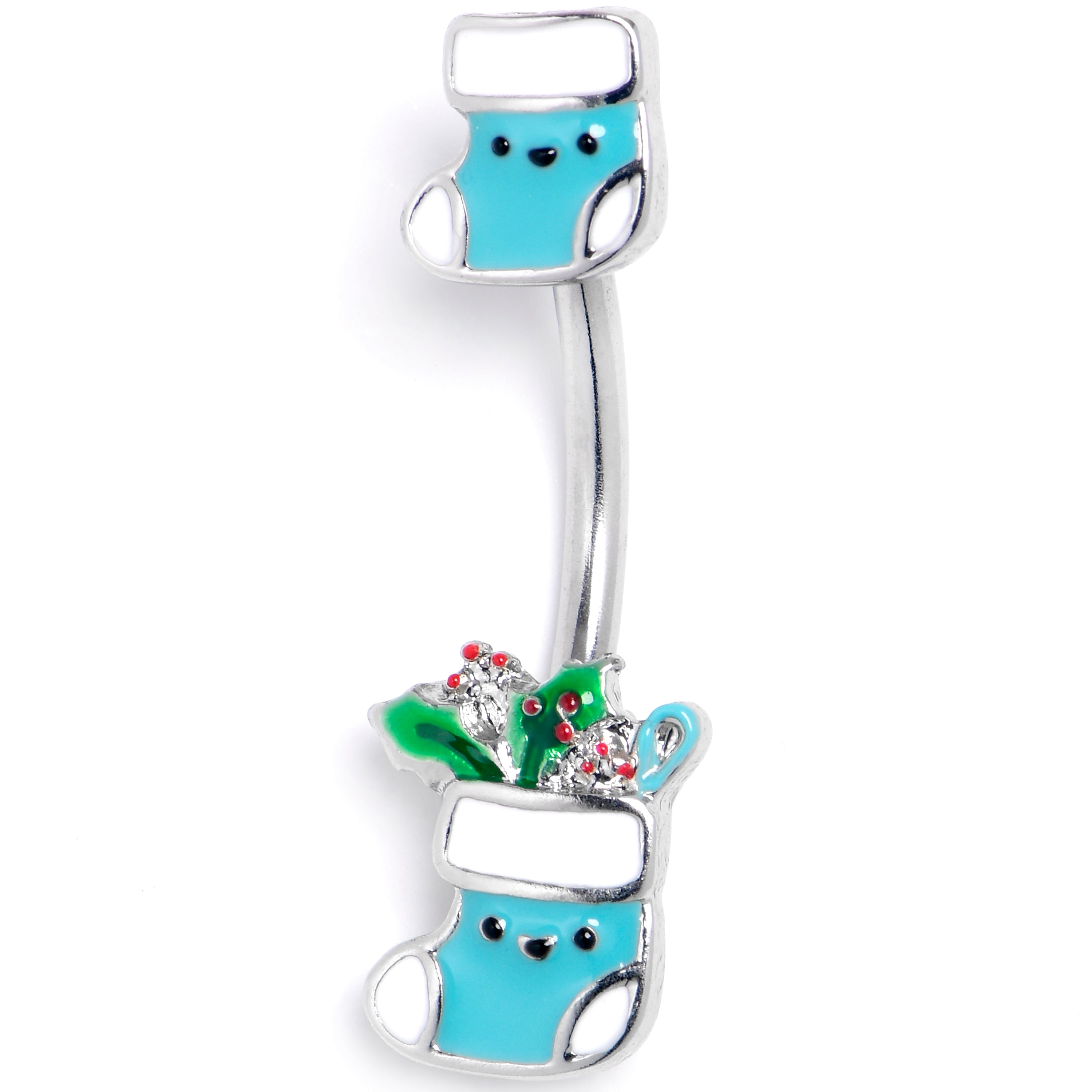 Festive Blue Christmas Stocking Double Mount Belly Ring