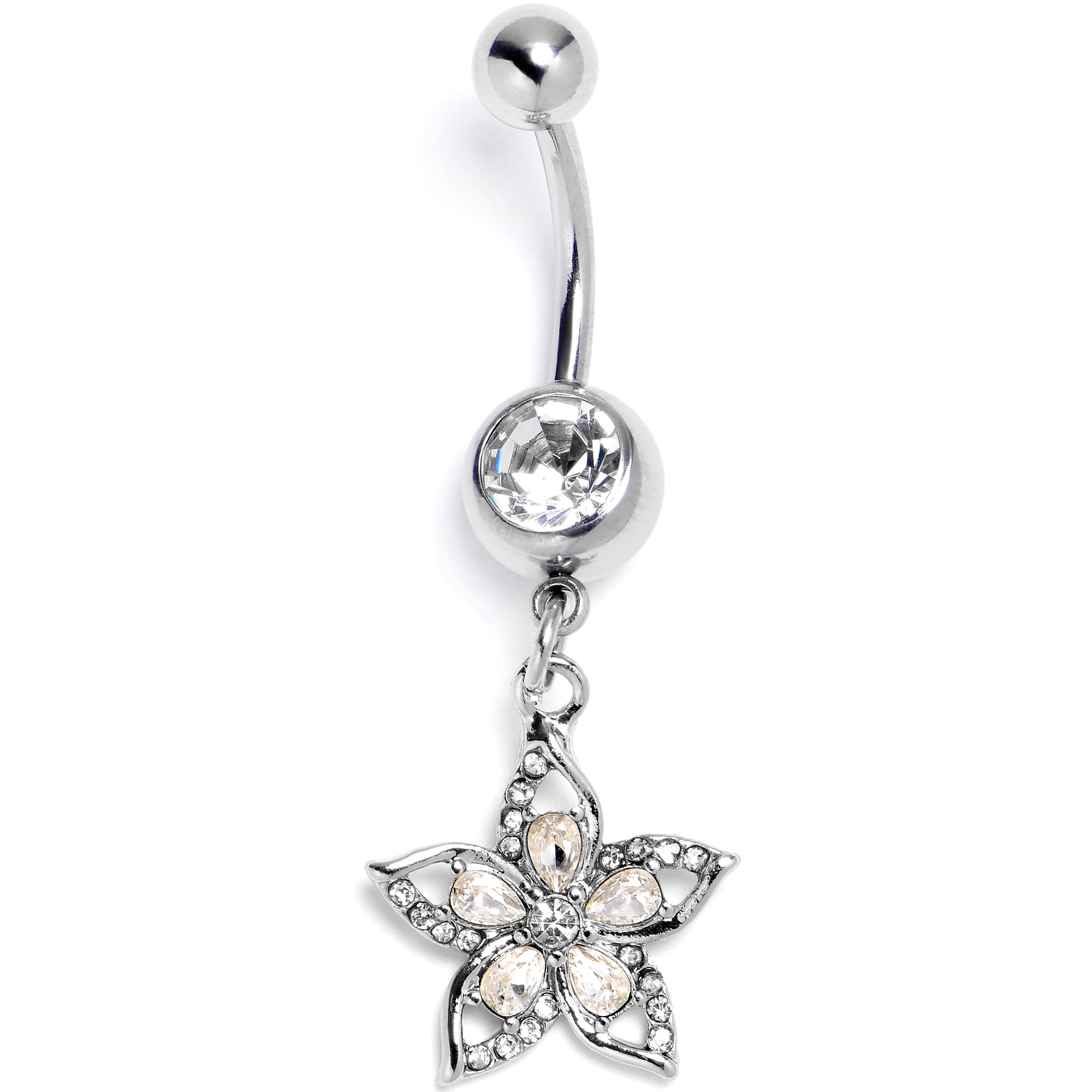 Aurora Clear Gem Double Flower Glam Dangle Belly Ring