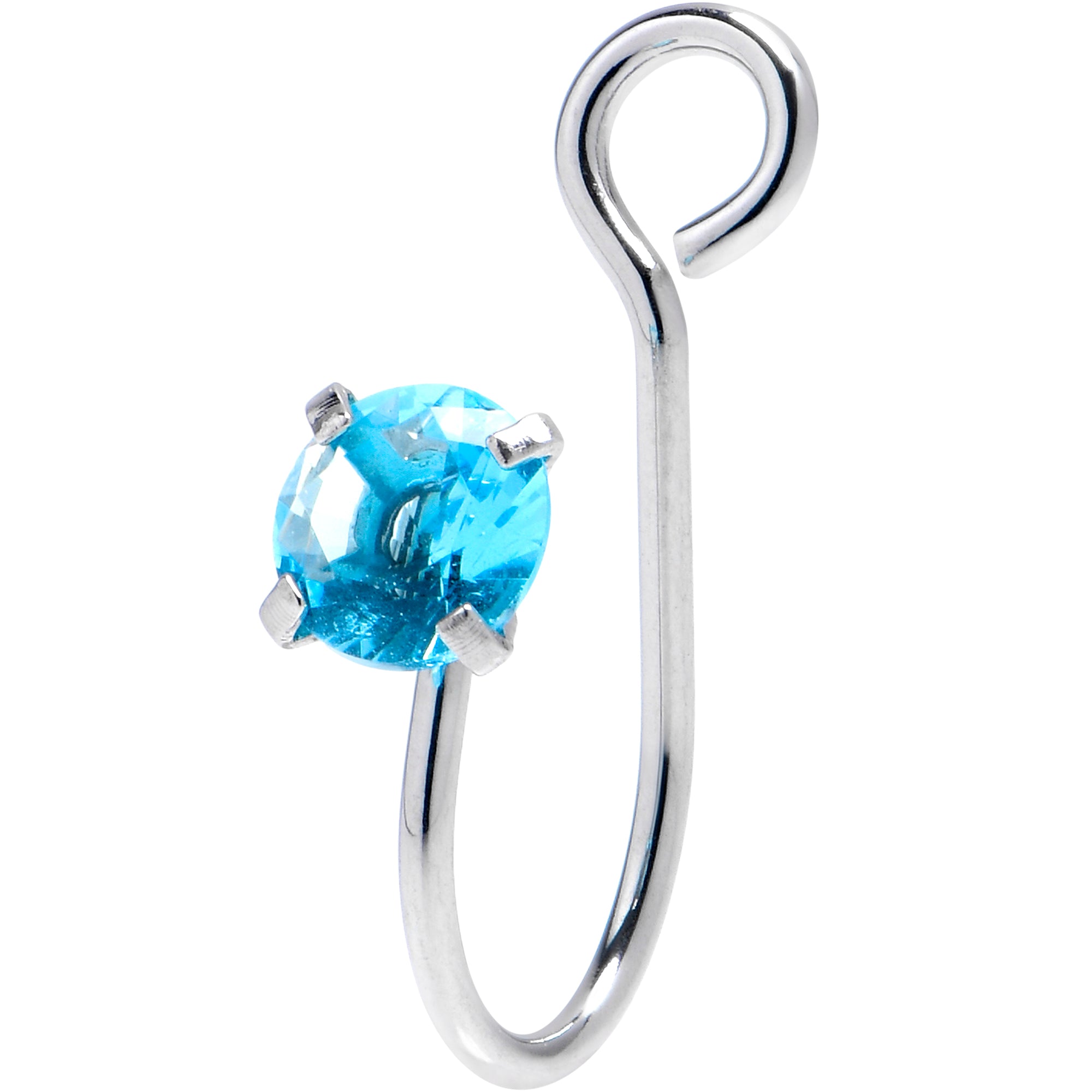 Blue CZ Gem Simple Glamour Clip On Nose Ring