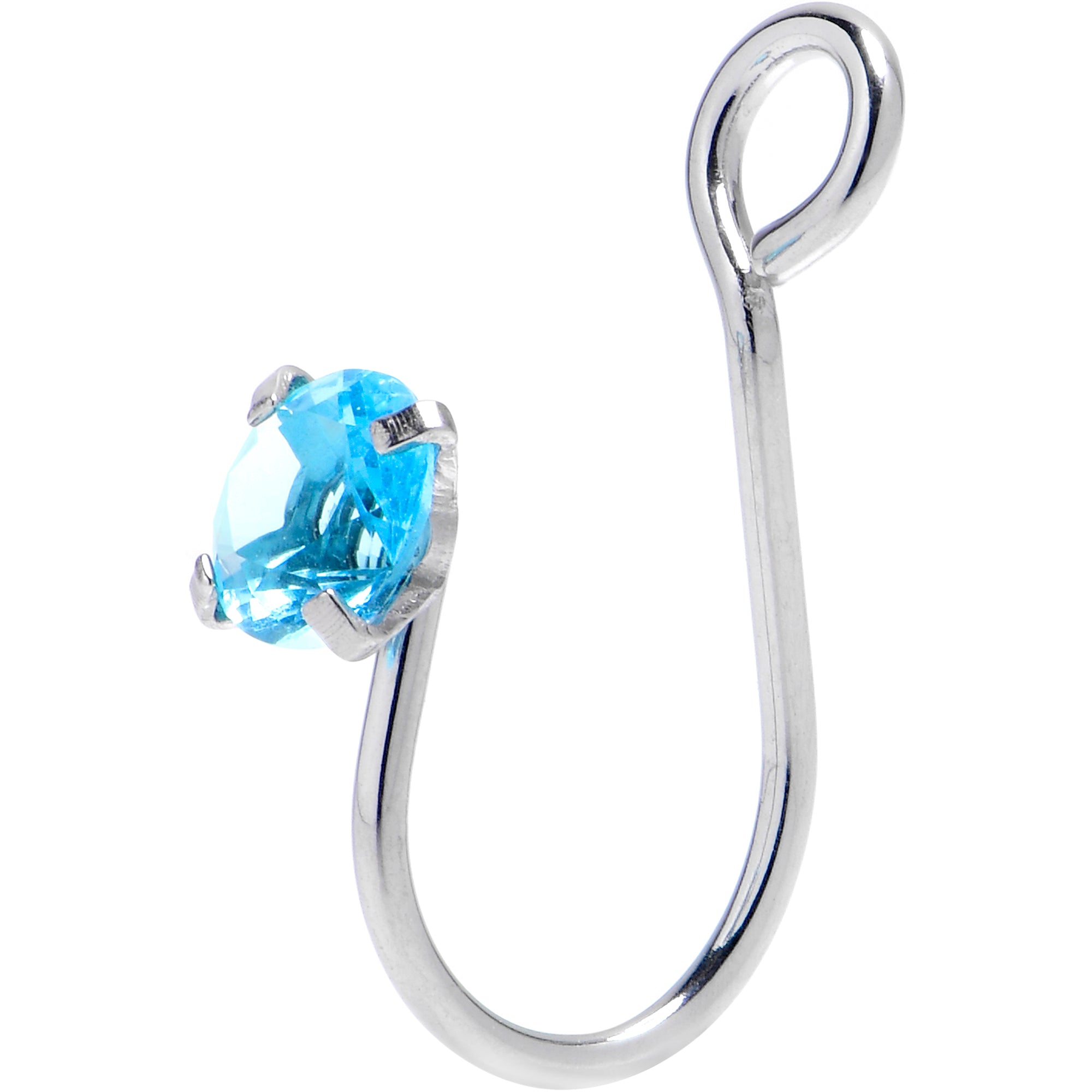 Blue CZ Gem Simple Glamour Clip On Nose Ring