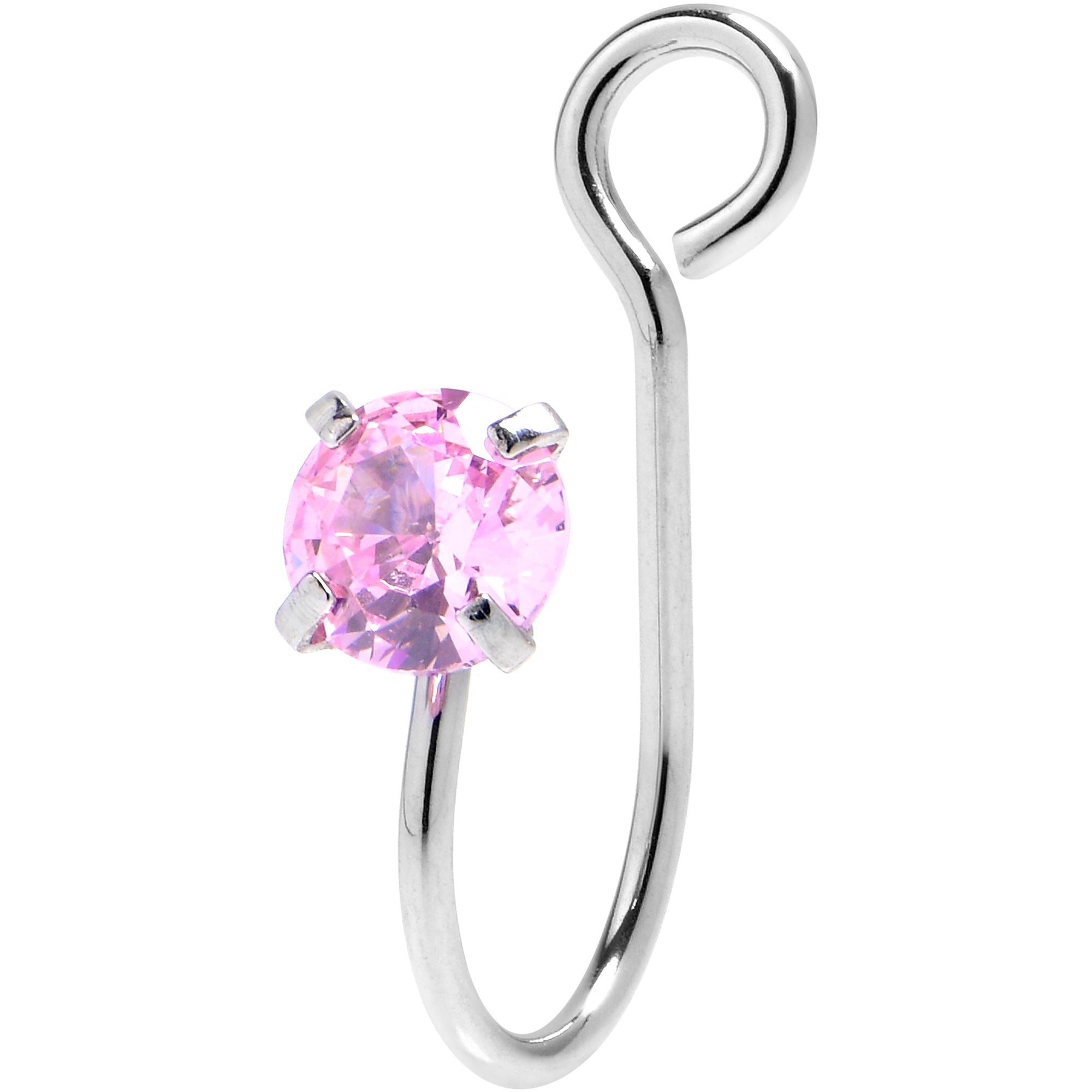 Pink CZ Gem Simple Glamour Clip On Nose Ring