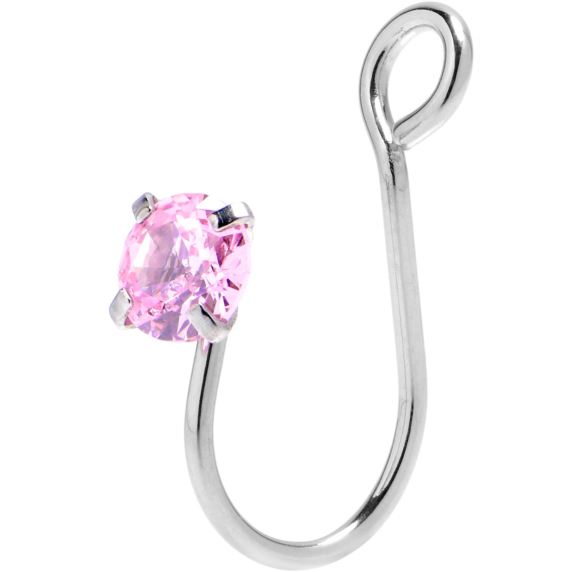 Pink CZ Gem Simple Glamour Clip On Nose Ring