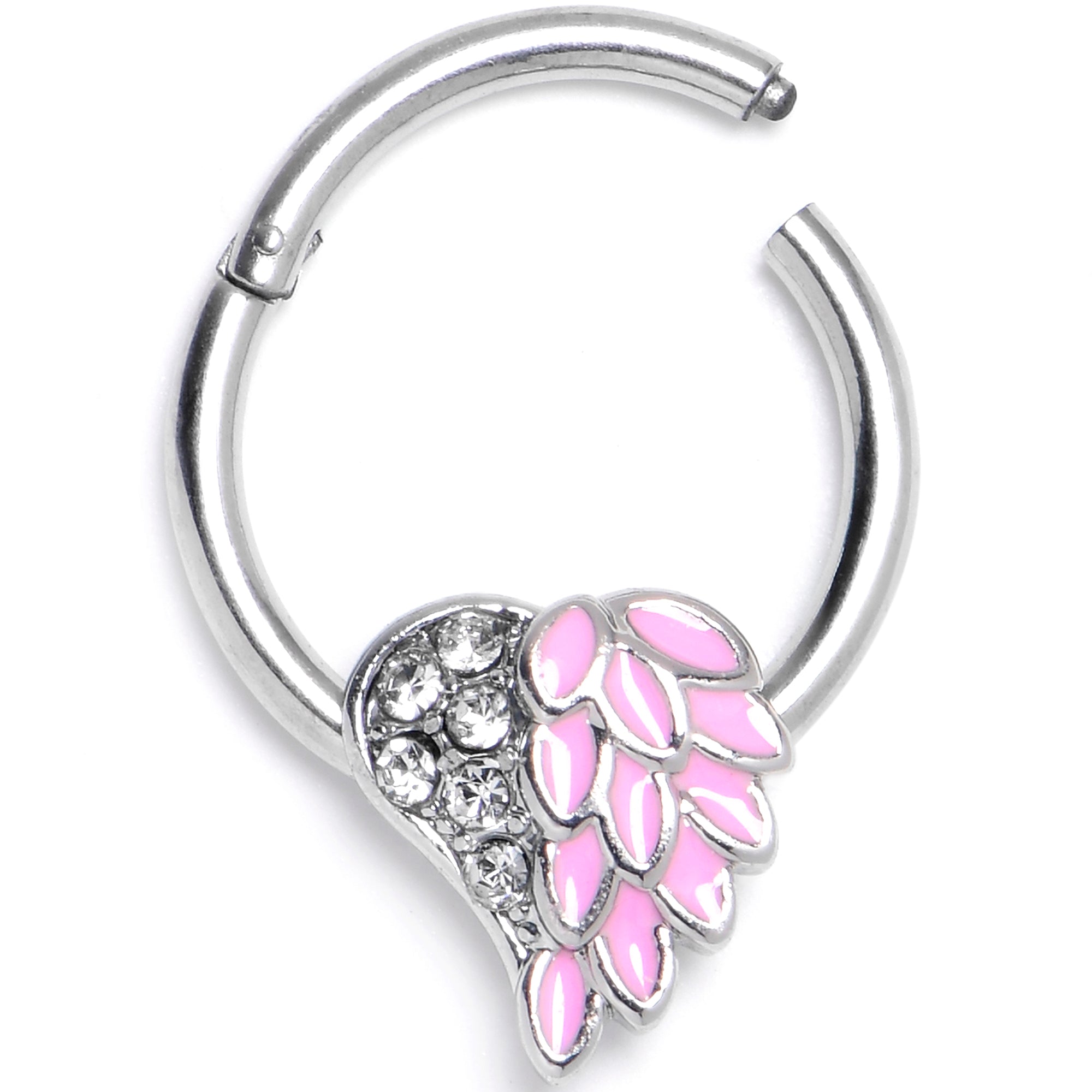 16 Gauge 3/8 Pink Heavenly Heart Angel Wings Hinged Segment Ring