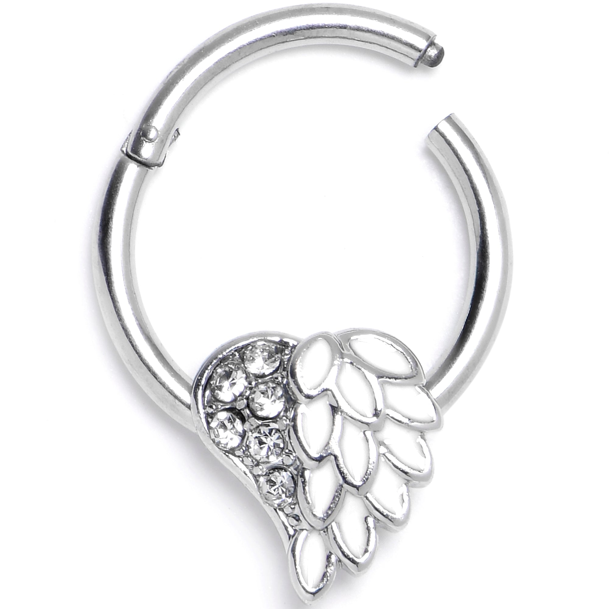 16 Gauge 3/8 White Heavenly Heart Angel Wings Hinged Segment Ring