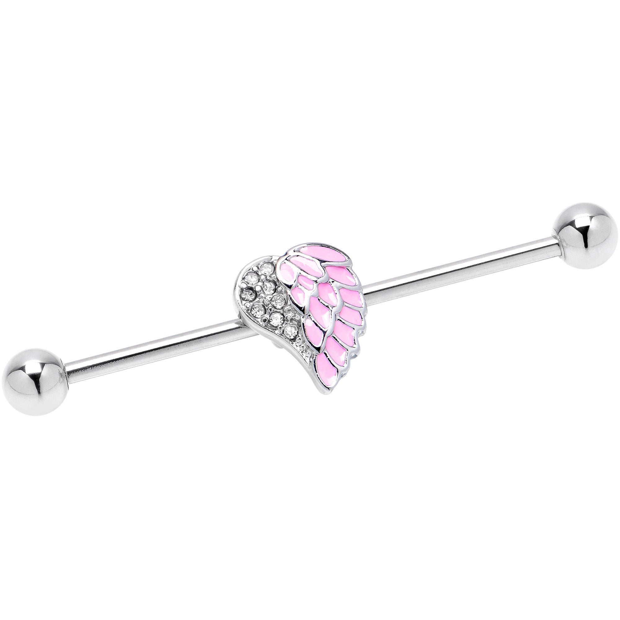 14 Gauge Pink Heavenly Heart Angel Wings Industrial Barbell 38mm