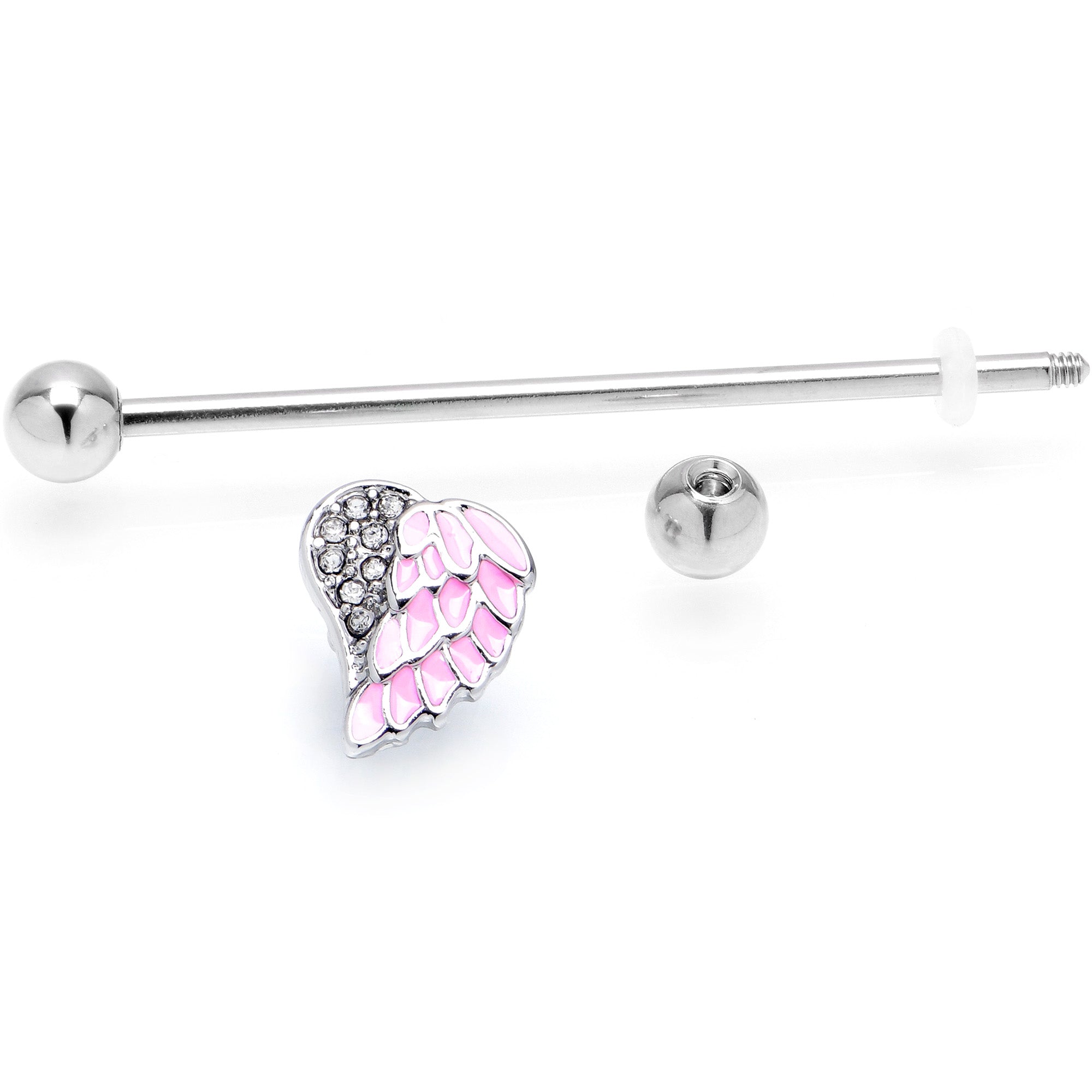 14 Gauge Pink Heavenly Heart Angel Wings Industrial Barbell 38mm