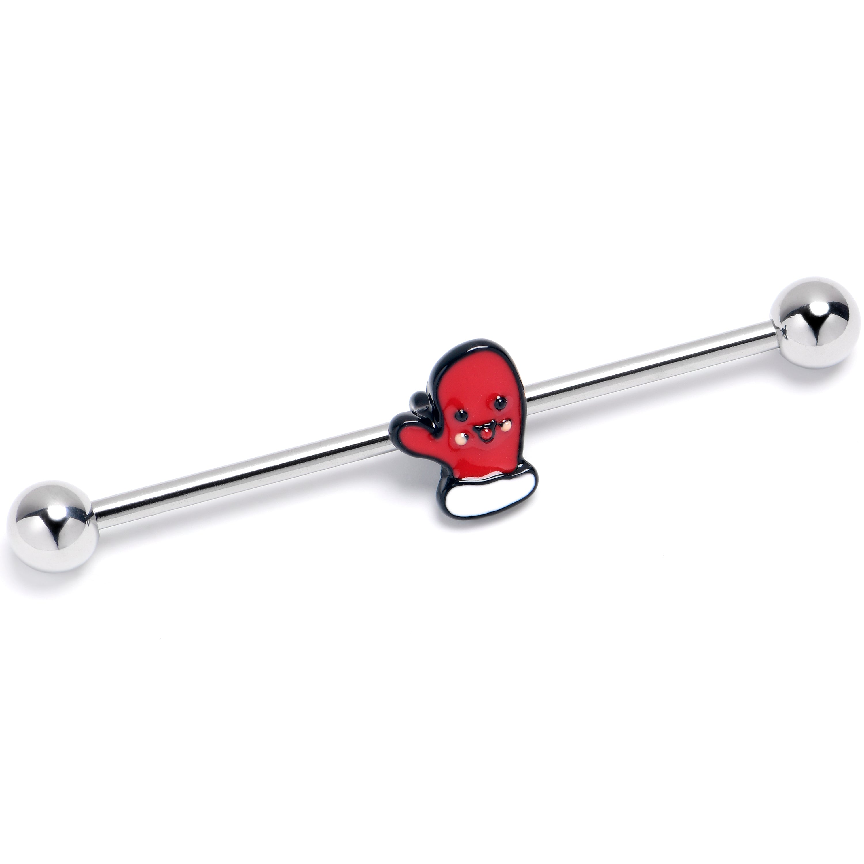 14 Gauge Winter Mitten Red White Industrial Barbell 38mm