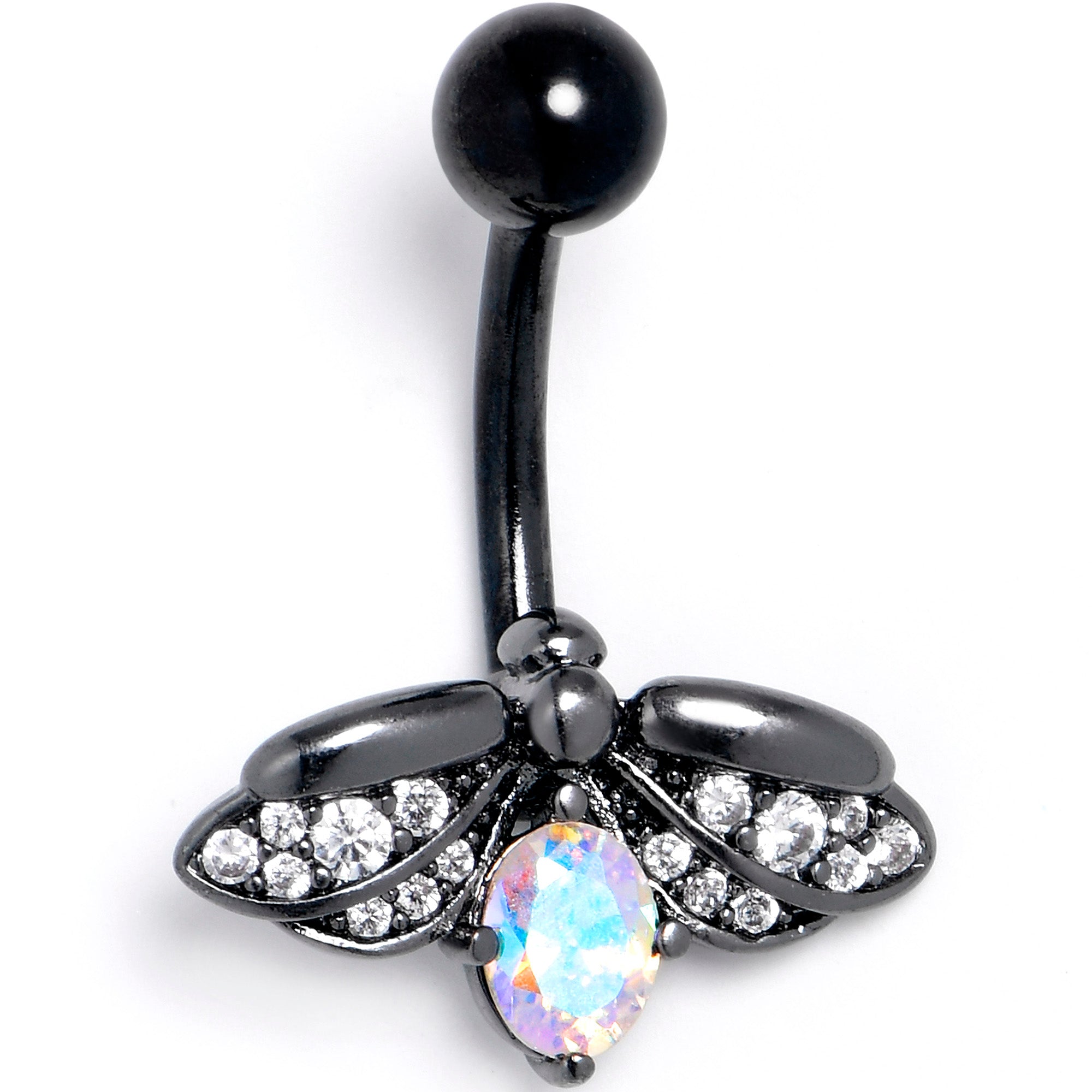 Aurora Clear Gem Black Gothic Butterfly Belly Ring