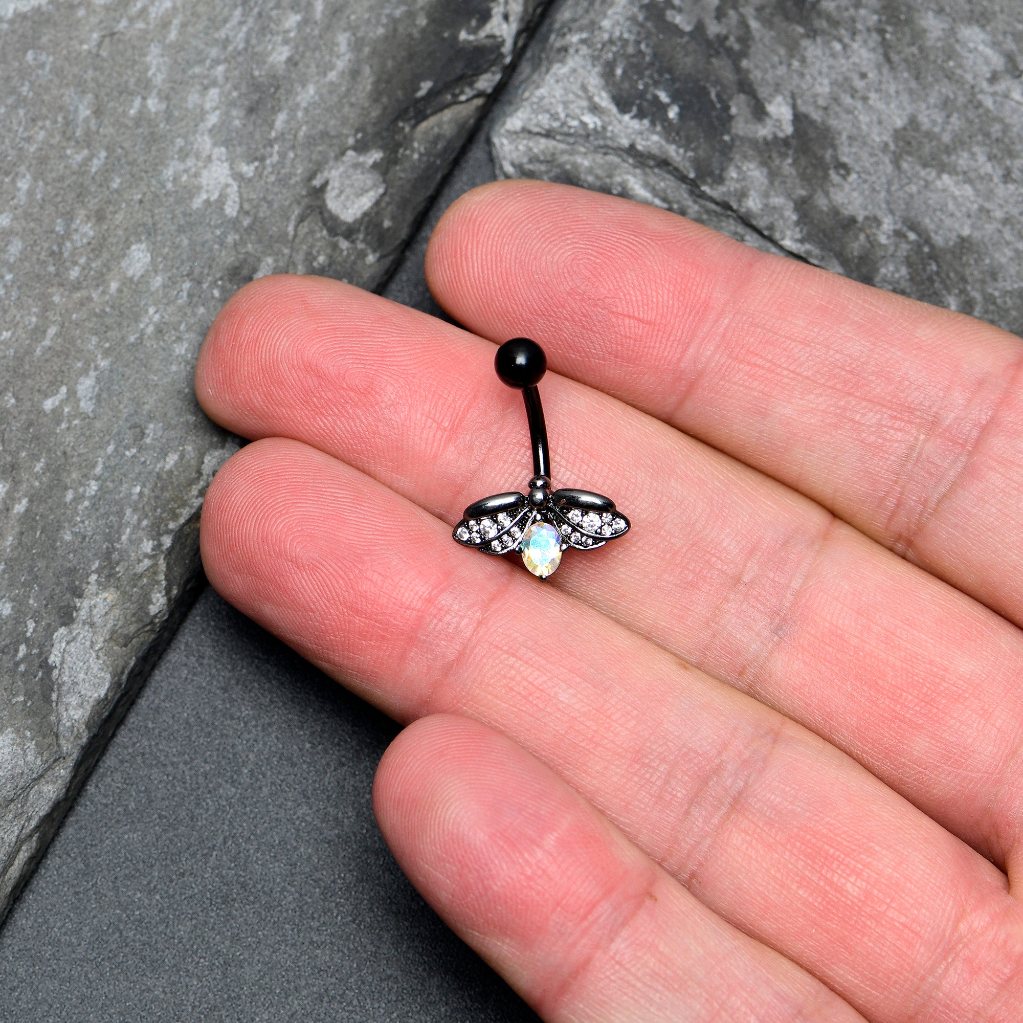 Aurora Clear Gem Black Gothic Butterfly Belly Ring