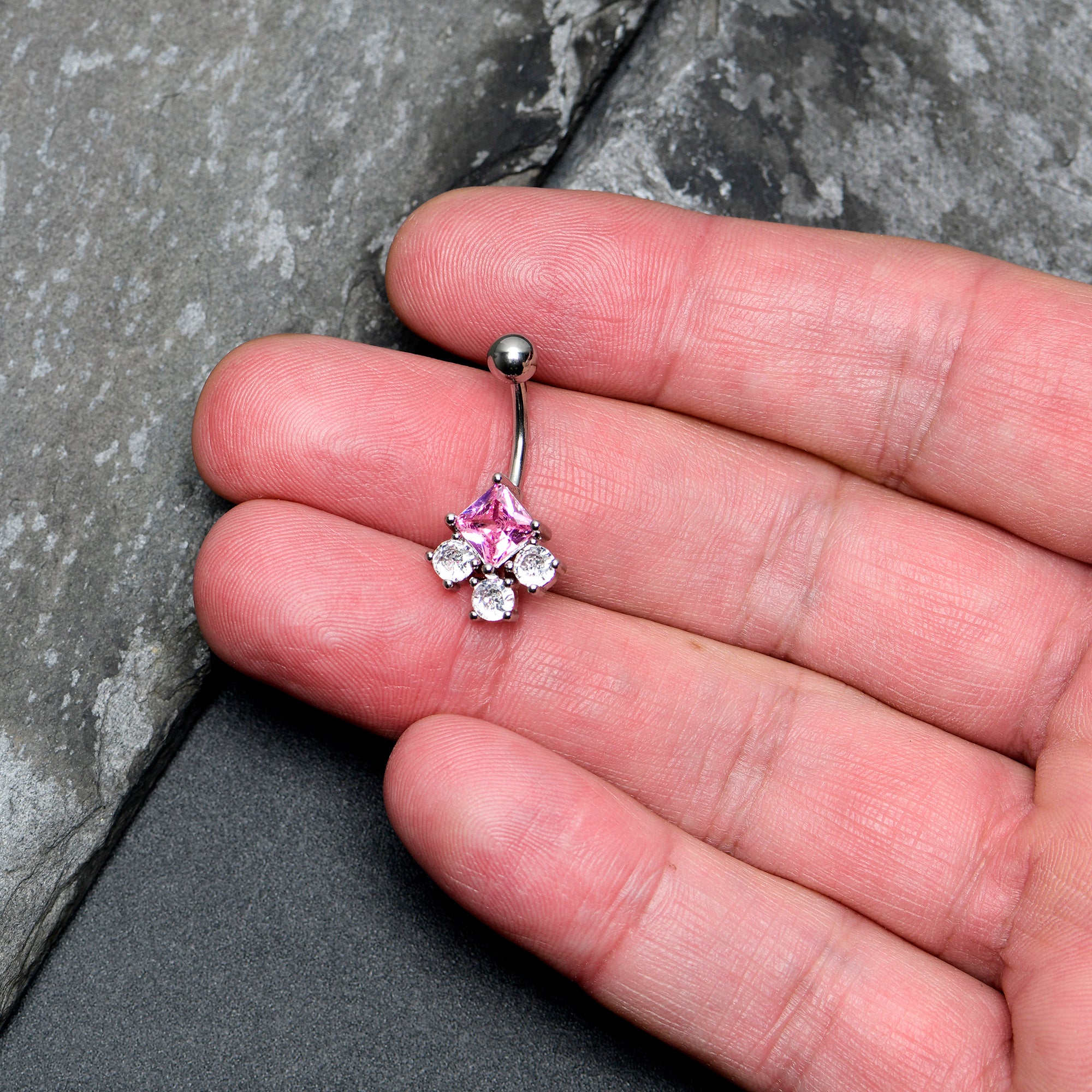 Clear Pink CZ Gem Rhombus Riot Belly Ring