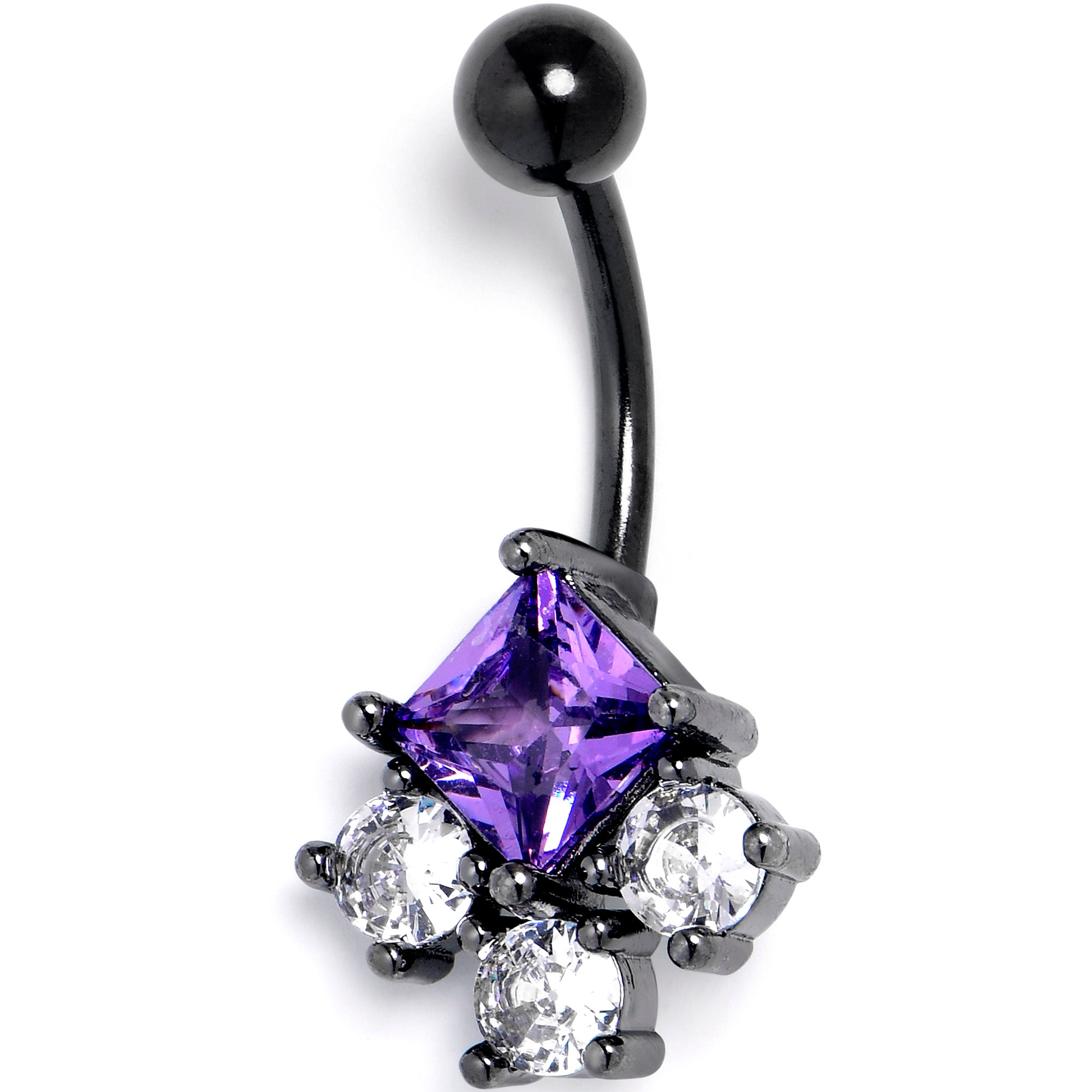 Clear Purple CZ Gem Black Rhombus Riot Belly Ring