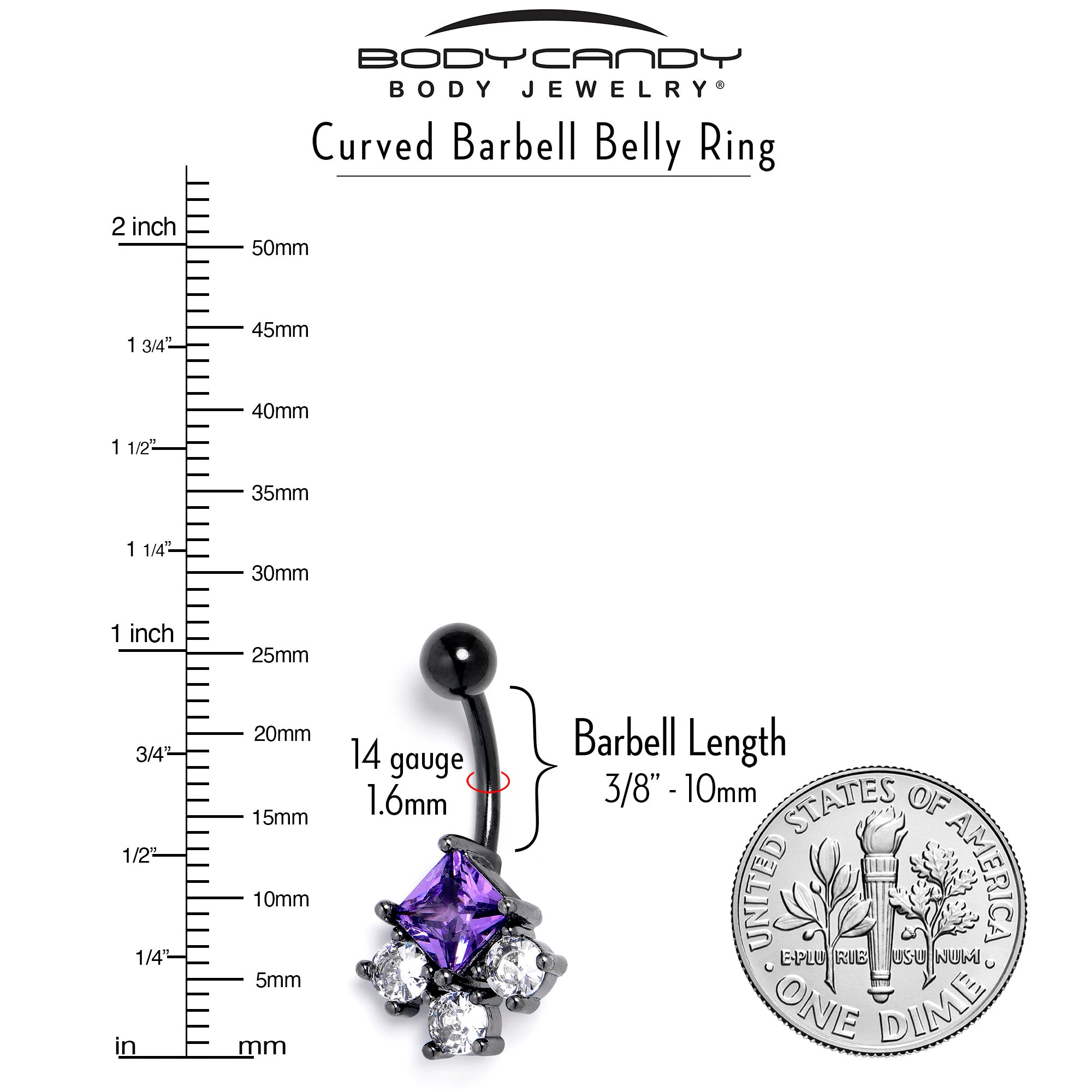 Clear Purple CZ Gem Black Rhombus Riot Belly Ring