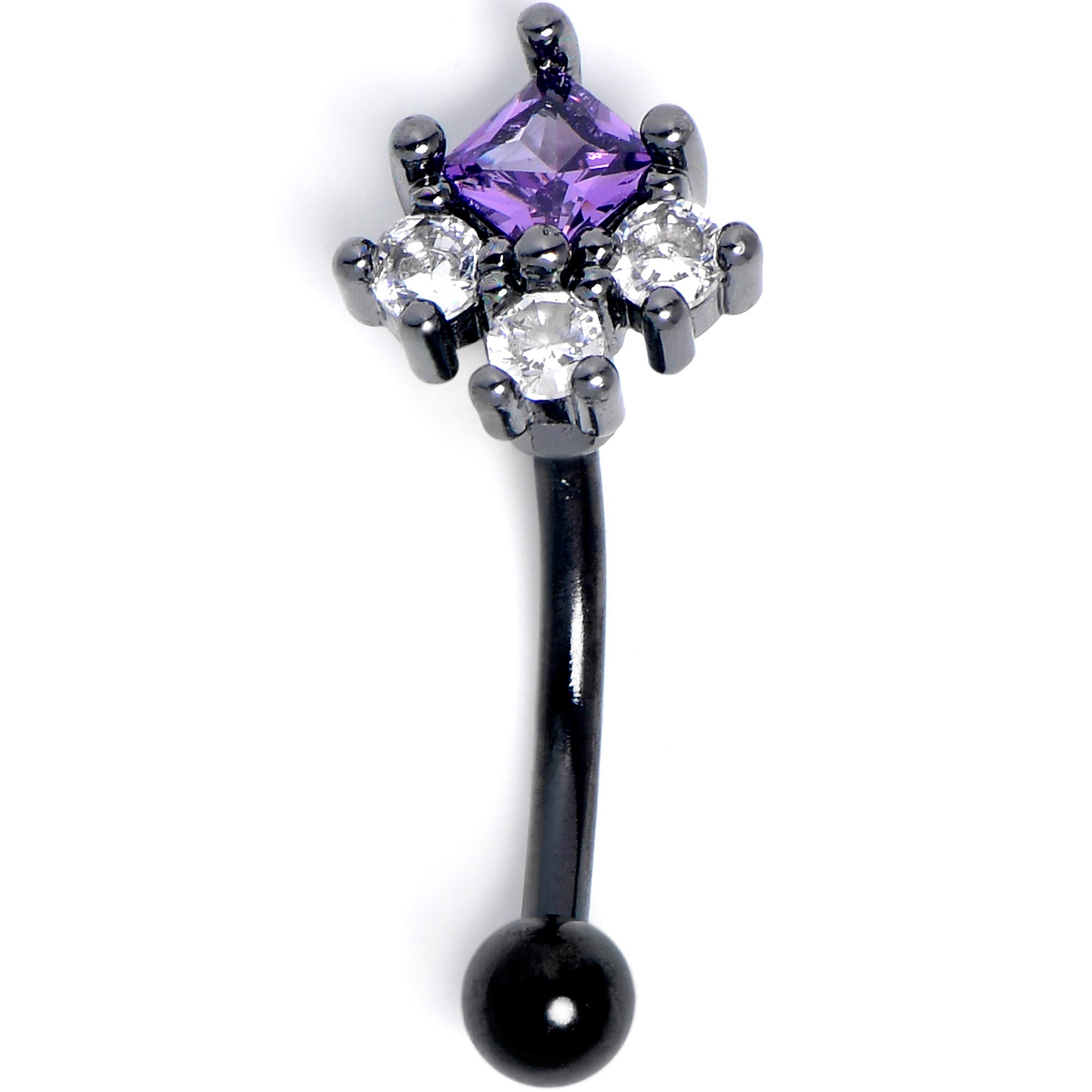 16 Gauge 5/15 Clear Purple CZ Gem Black Rhombus Riot Curved Eyebrow Ring