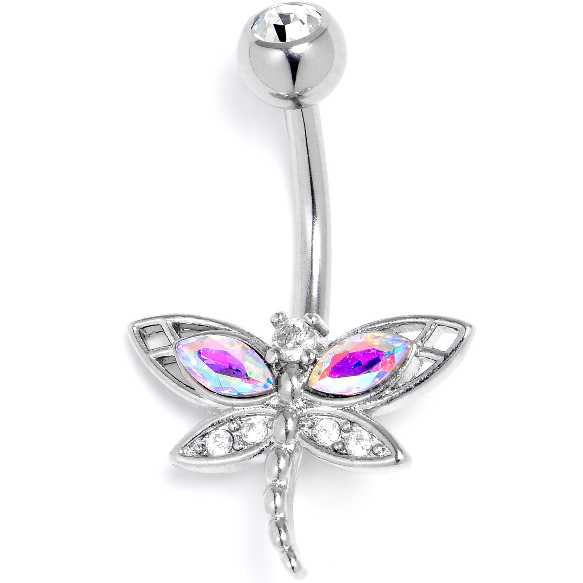 Aurora Clear CZ Gem Understated Dragonfly Belly Ring