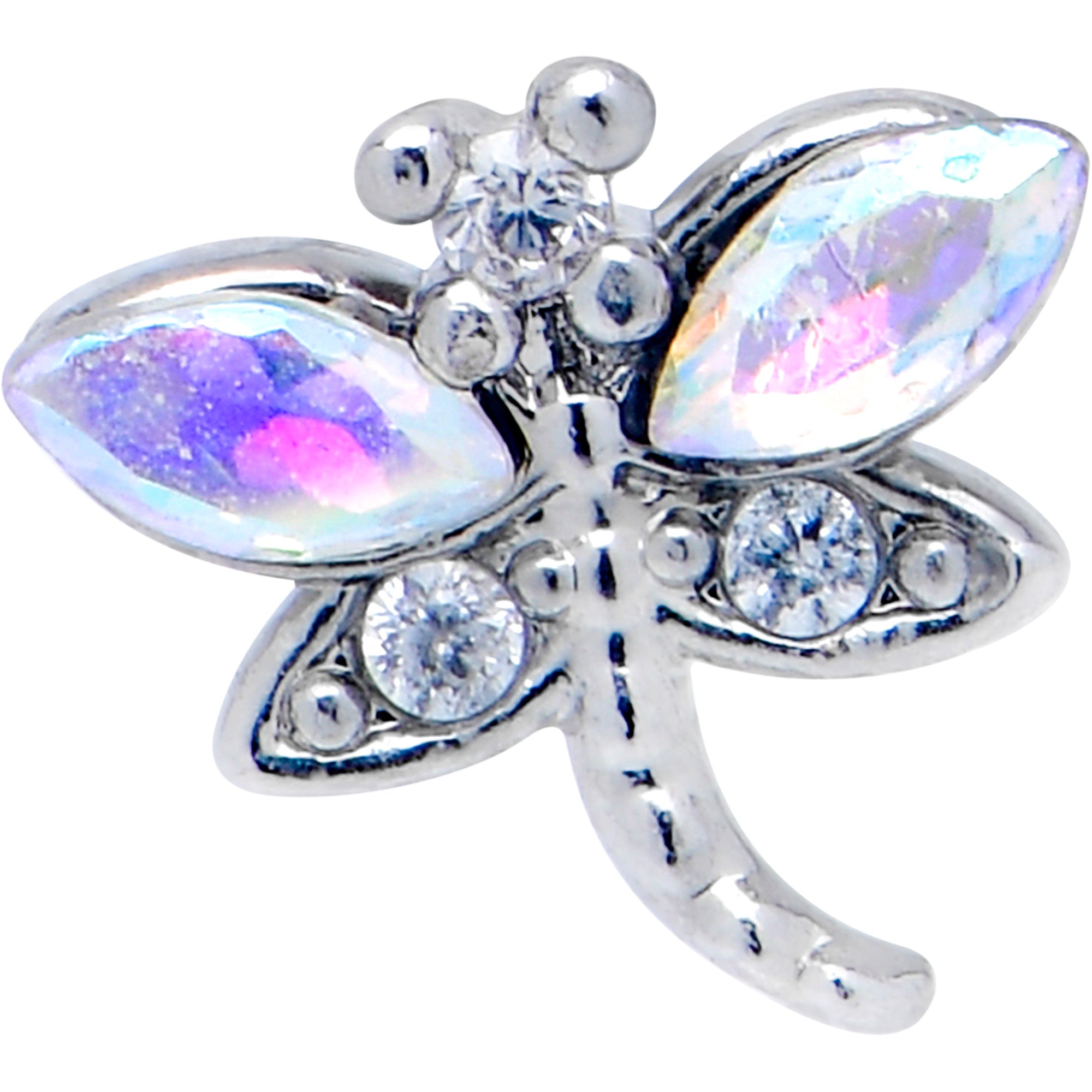 20 Gauge 7mm Aurora CZ Gem Understated Dragonfly L Shape Nose Ring