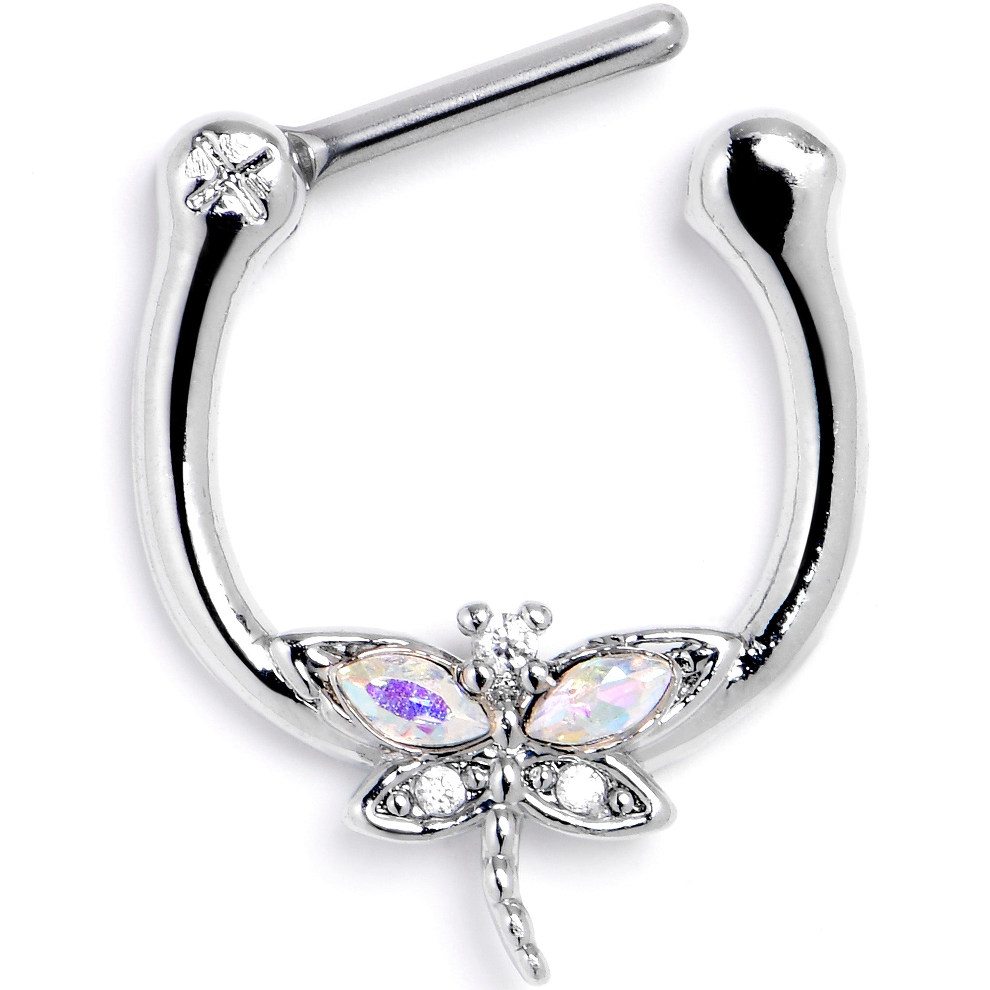 16 Gauge 5/16 Aurora CZ Gem Understated Dragonfly Cartilage Clicker