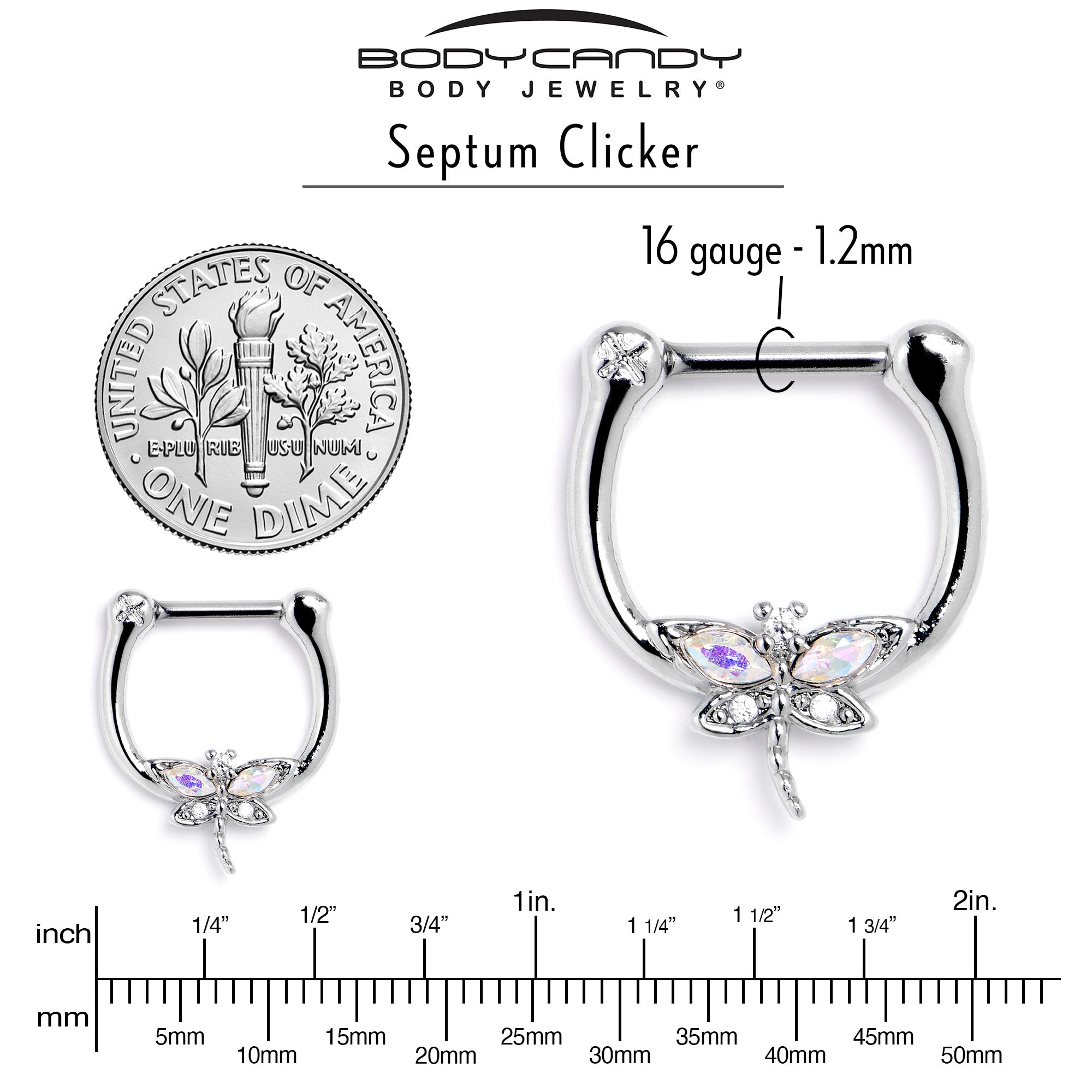 16 Gauge 5/16 Aurora CZ Gem Understated Dragonfly Cartilage Clicker