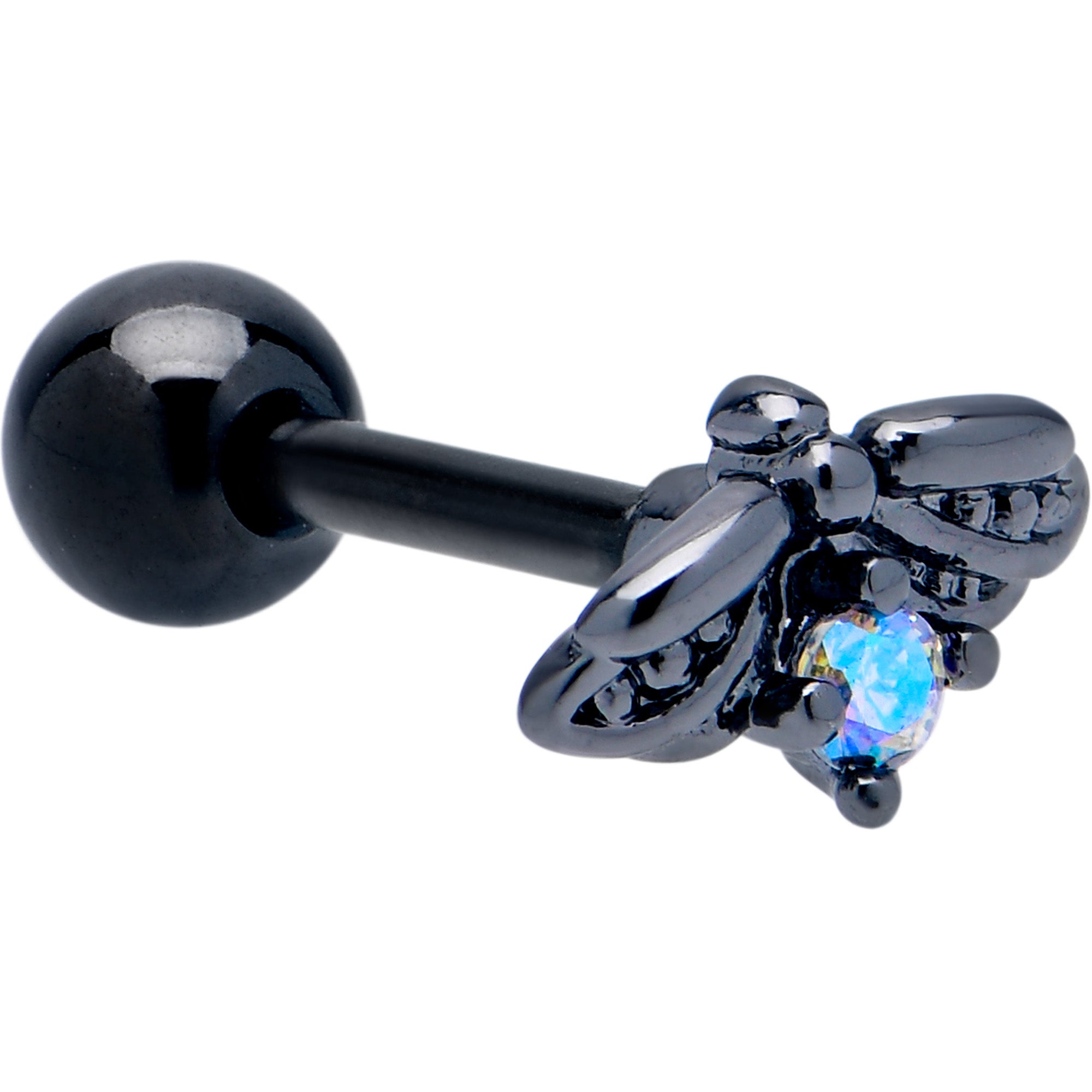 16 Gauge 1/4 Blue Gem Black Gothic Butterfly Cartilage Tragus Earring