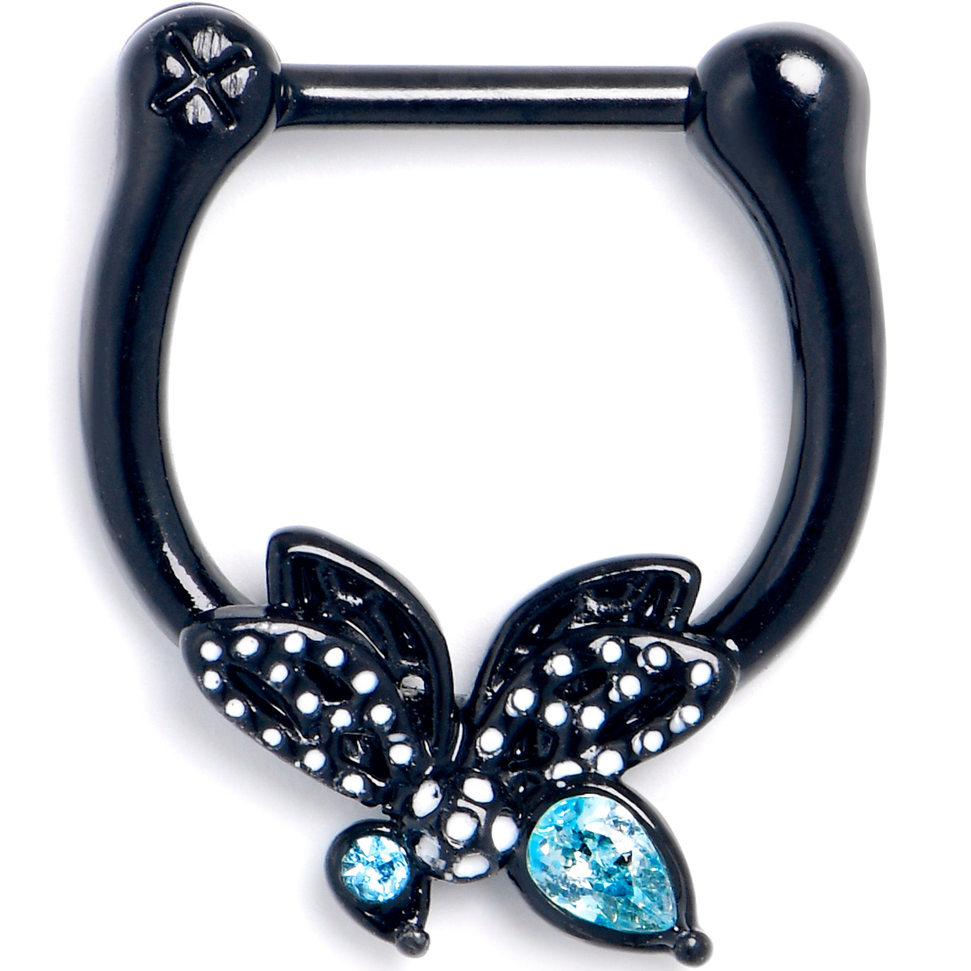 16 Gauge 5/16 Blue CZ Gem Black Night Drama Butterfly Cartilage Clicker