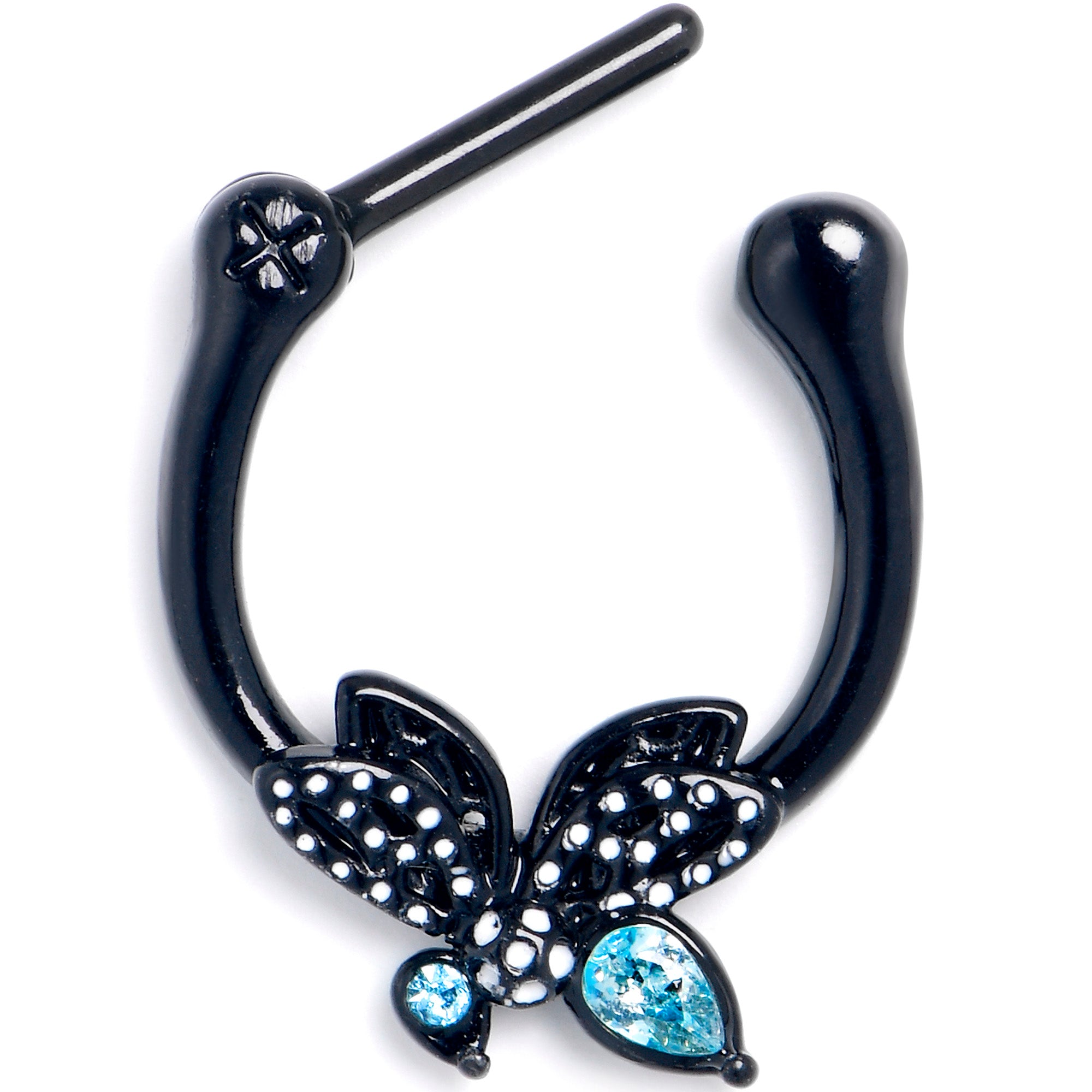 16 Gauge 5/16 Blue CZ Gem Black Night Drama Butterfly Cartilage Clicker