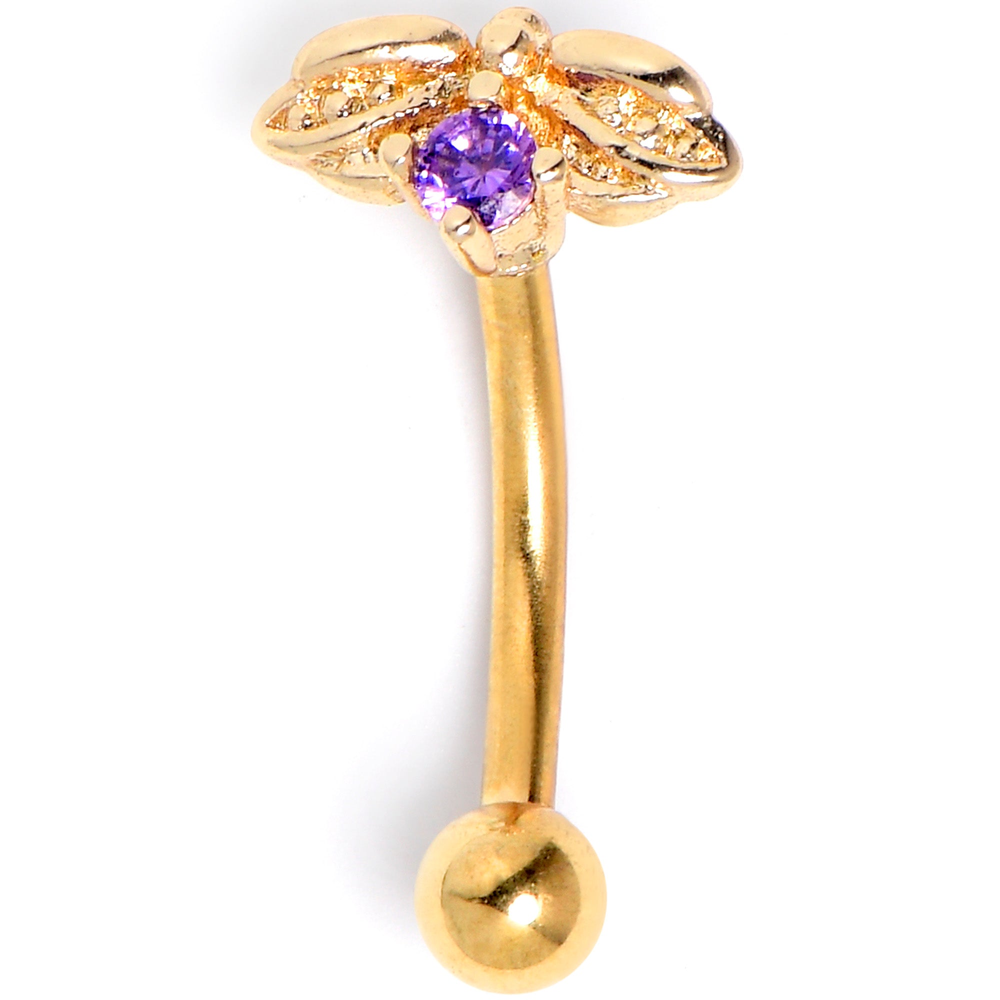 16 Gauge 5/16 Purple Gem Gold Tone Beauty Bug Curved Eyebrow Ring