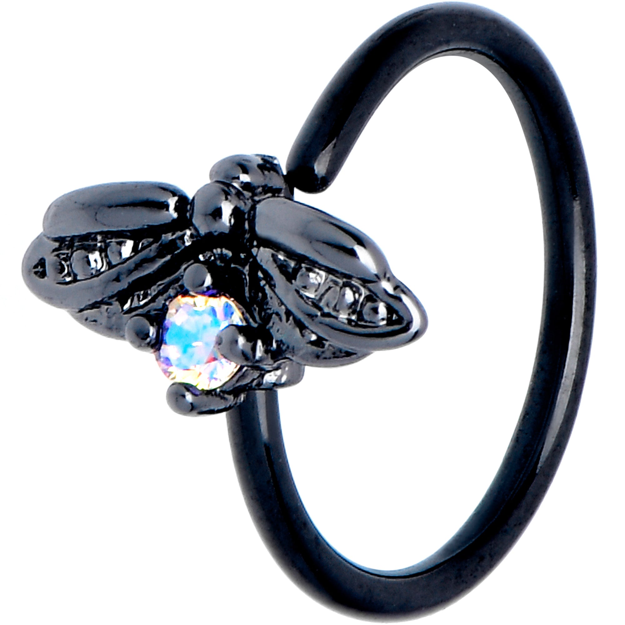 20 Gauge 5/16 Aurora Gem Black Beauty Bug Nose Hoop