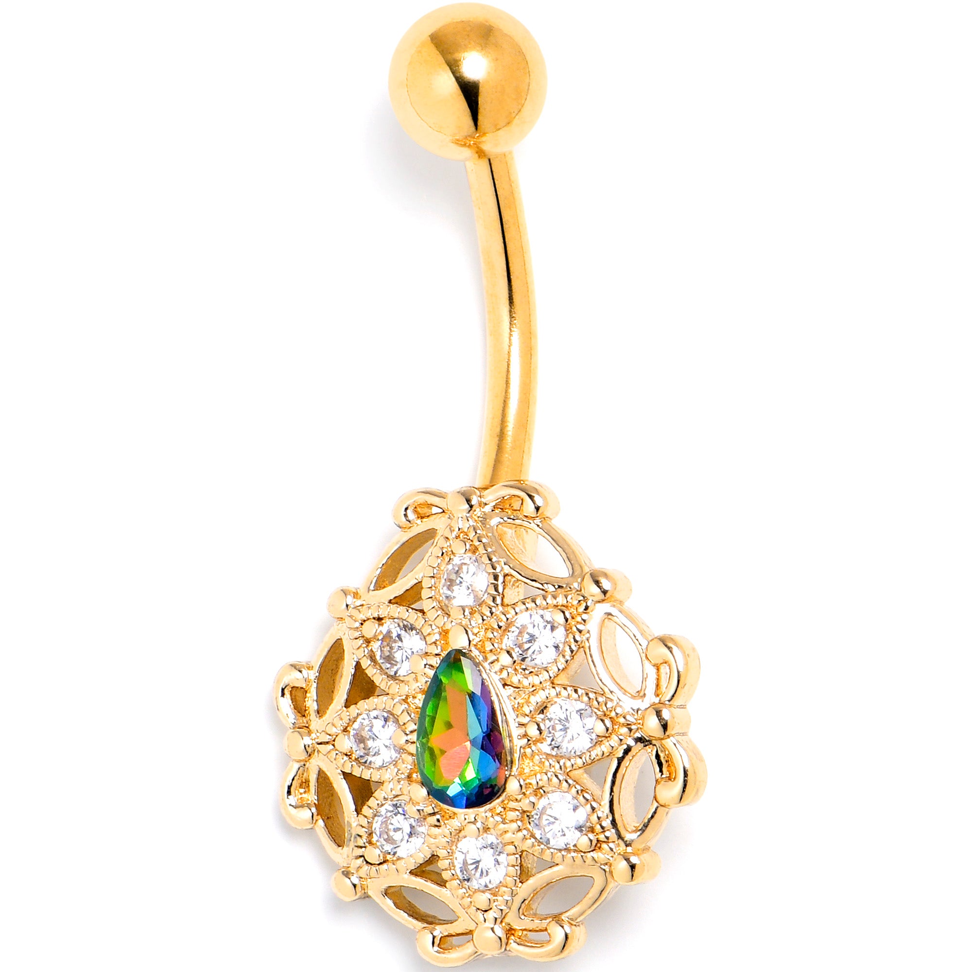 Vitrail Clear Gem Gold Tone Blossom Bloom Belly Ring