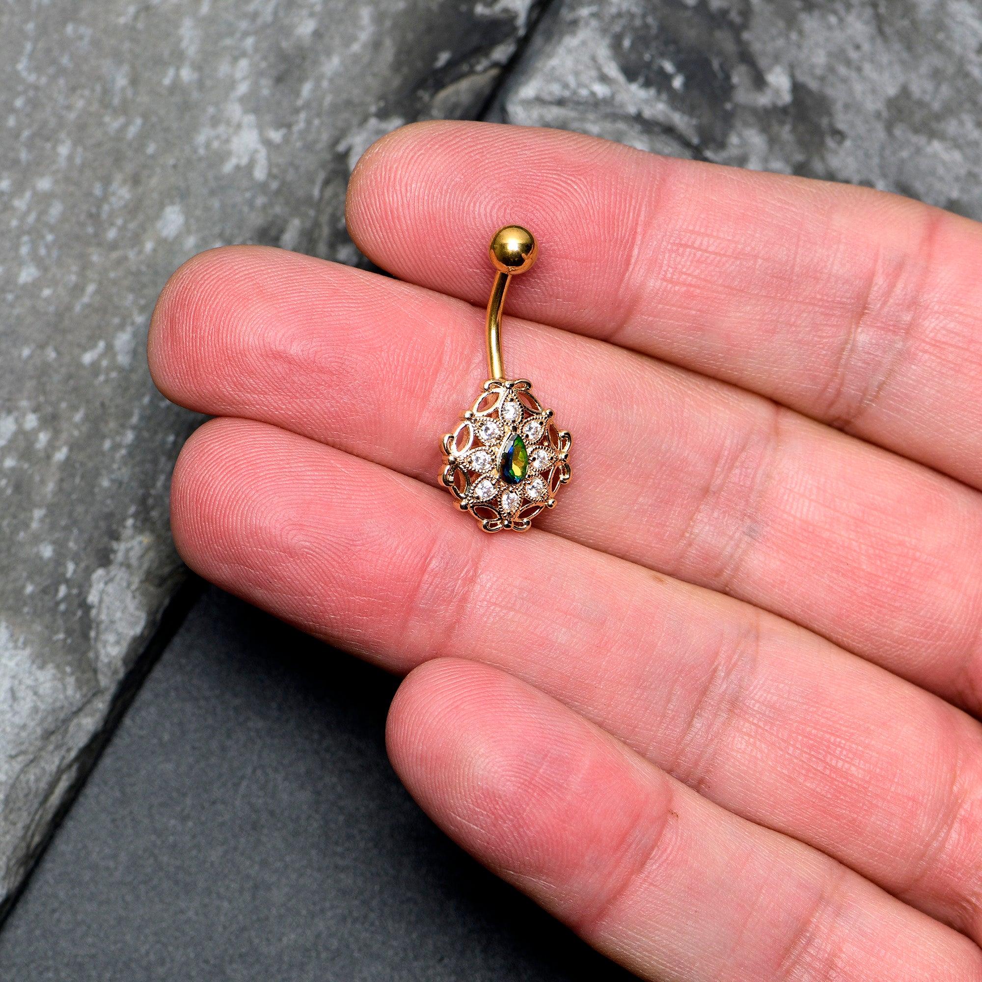 Vitrail Clear Gem Gold Tone Blossom Bloom Belly Ring