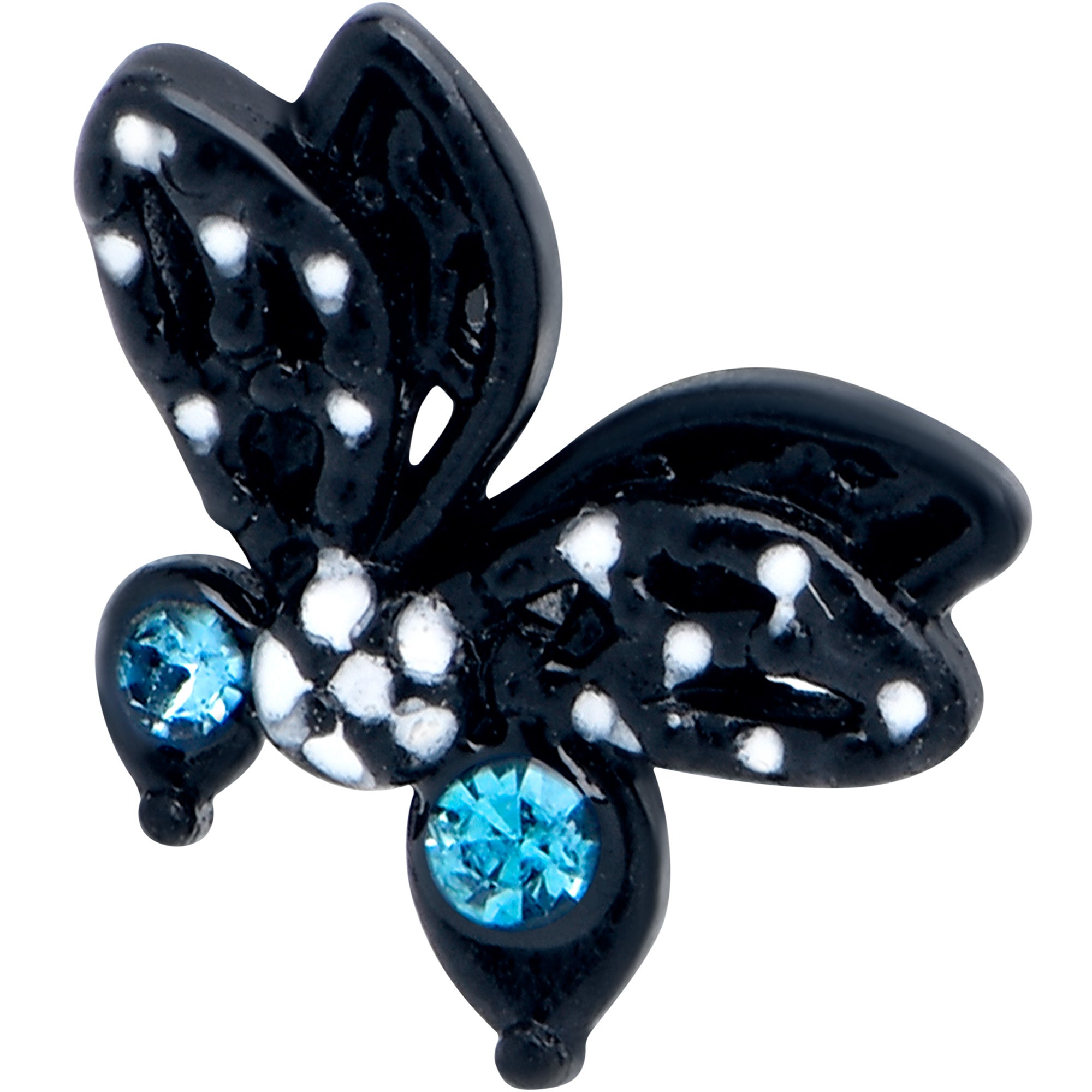 16 Gauge 1/4 Blue CZ Gem Black Night Drama Butterfly Cartilage Earring