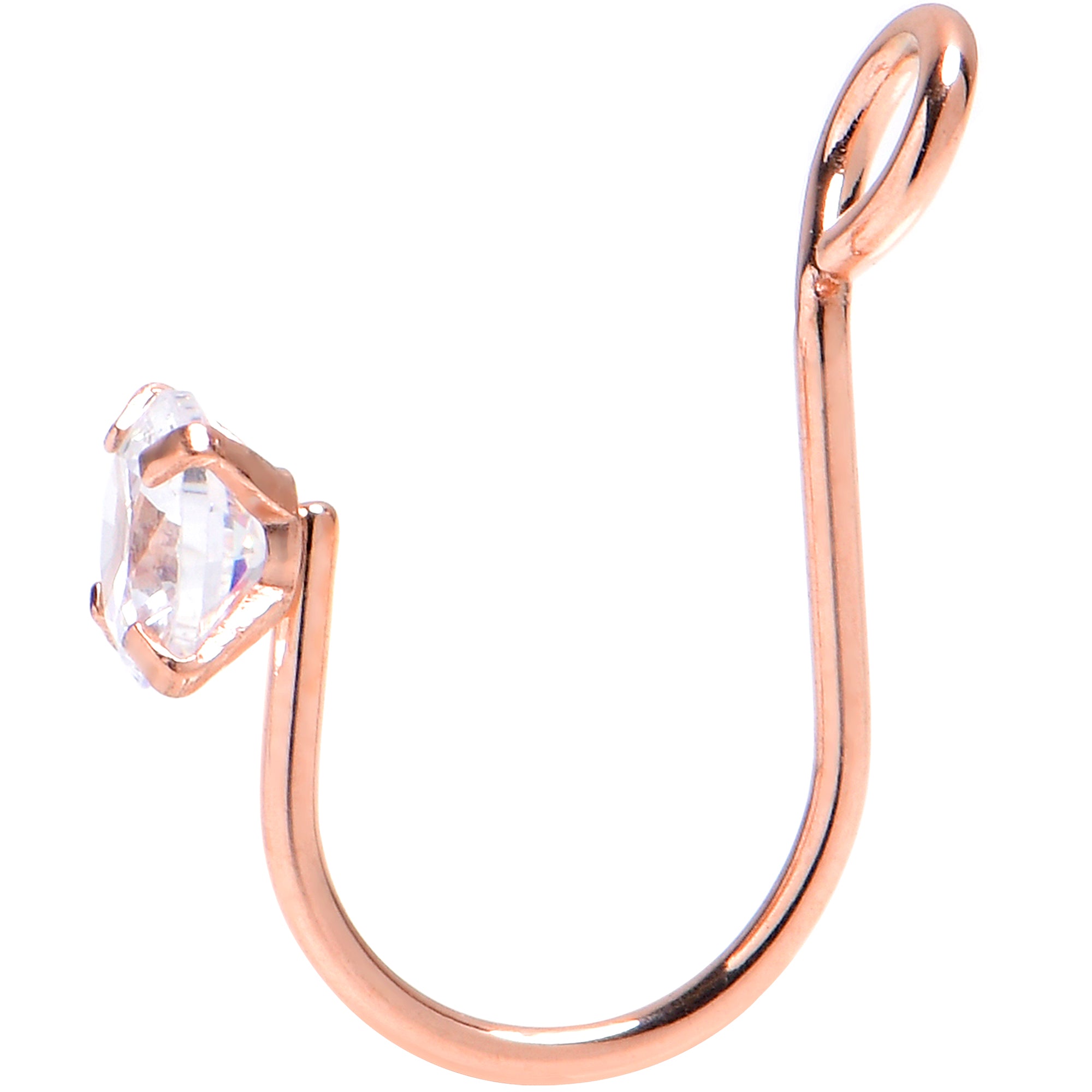 Rose Gold Stainless Steel CZ Clip on Fake Nose Ring