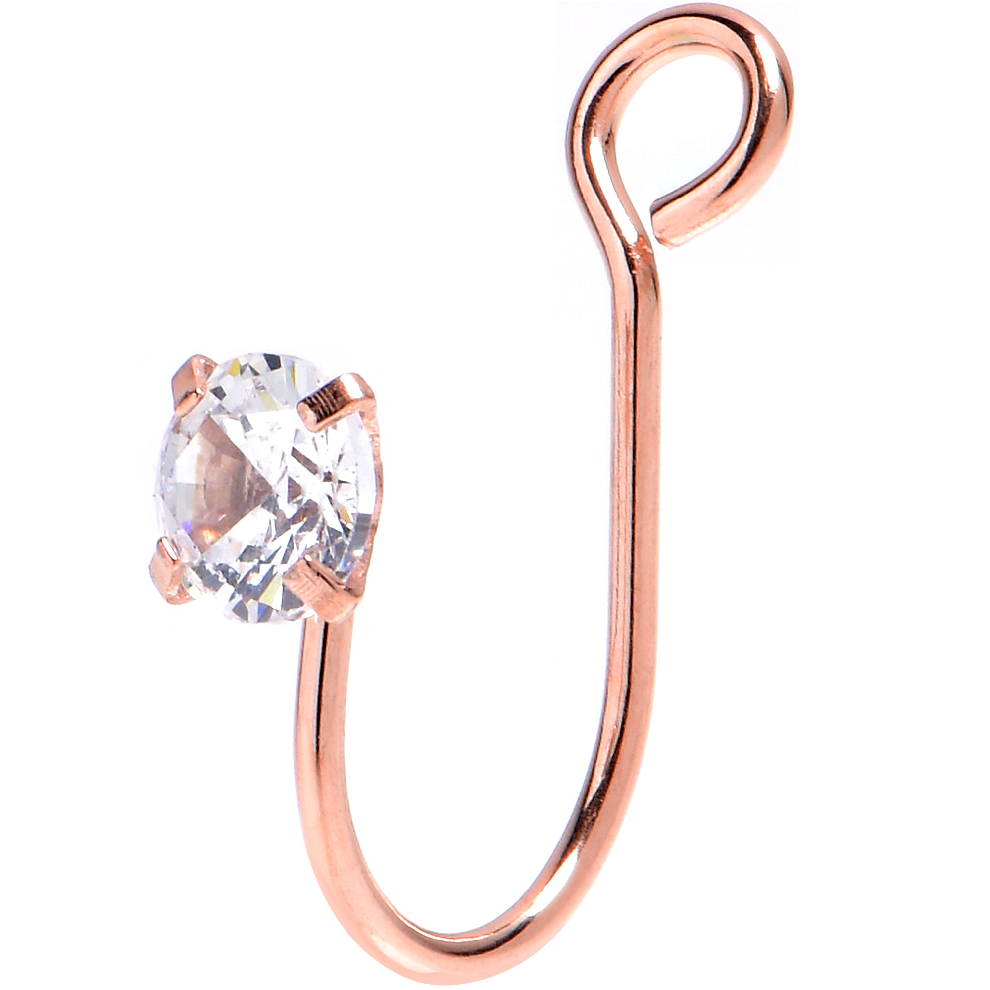 Rose Gold Stainless Steel CZ Clip on Fake Nose Ring