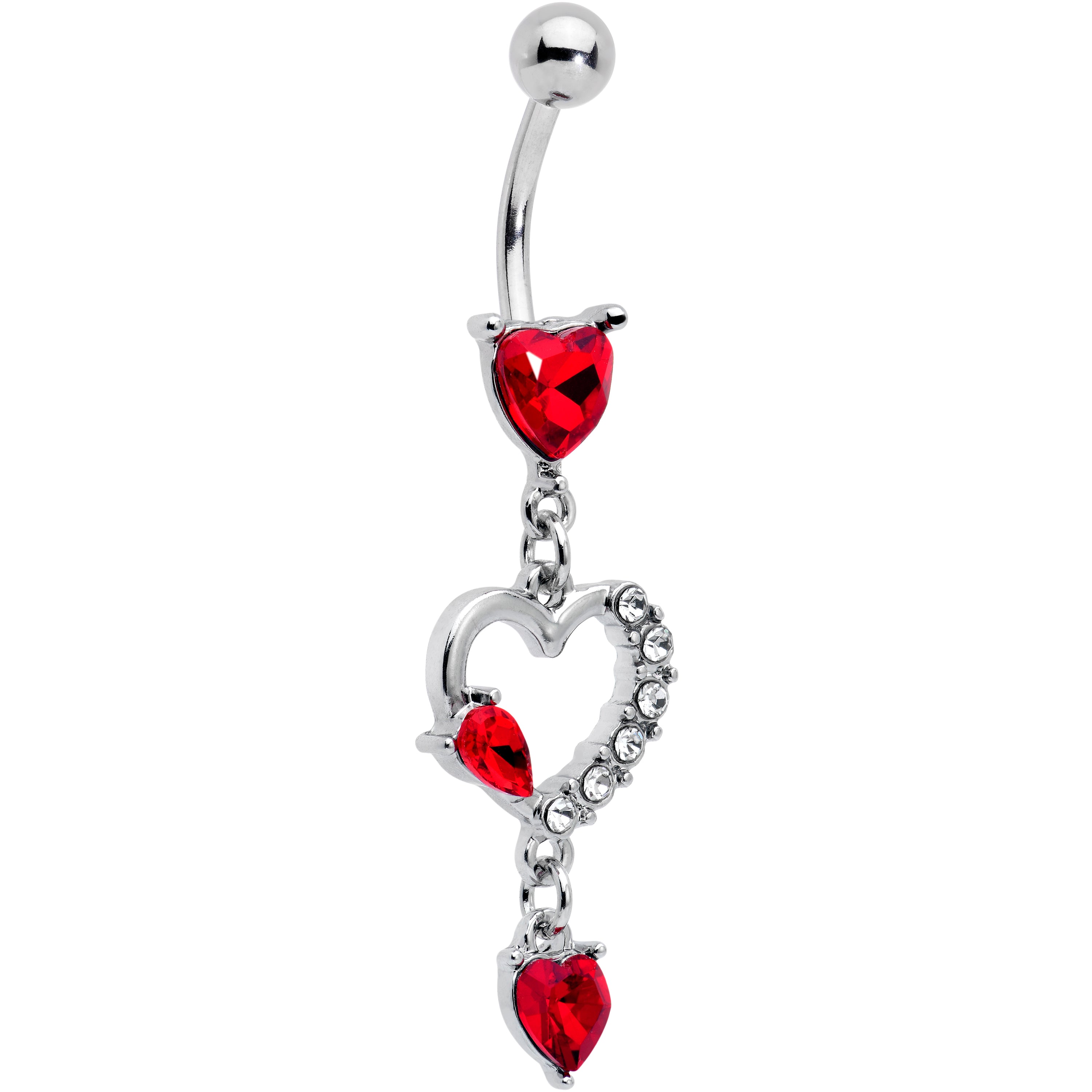 Clear Red CZ Gem Devilish Heart Dangle Belly Ring