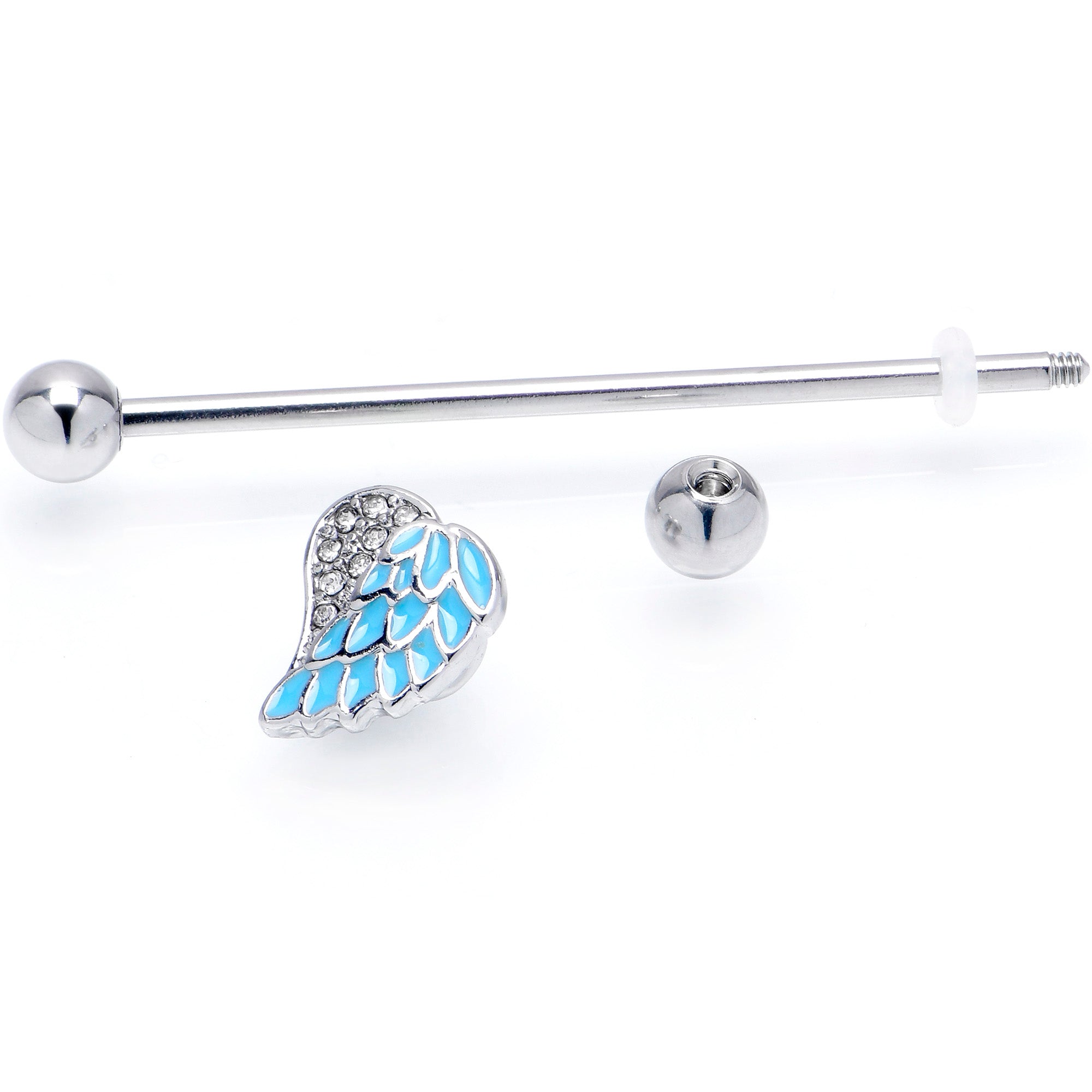 14 Gauge Blue Heavenly Heart Angel Wings Industrial Barbell 38mm