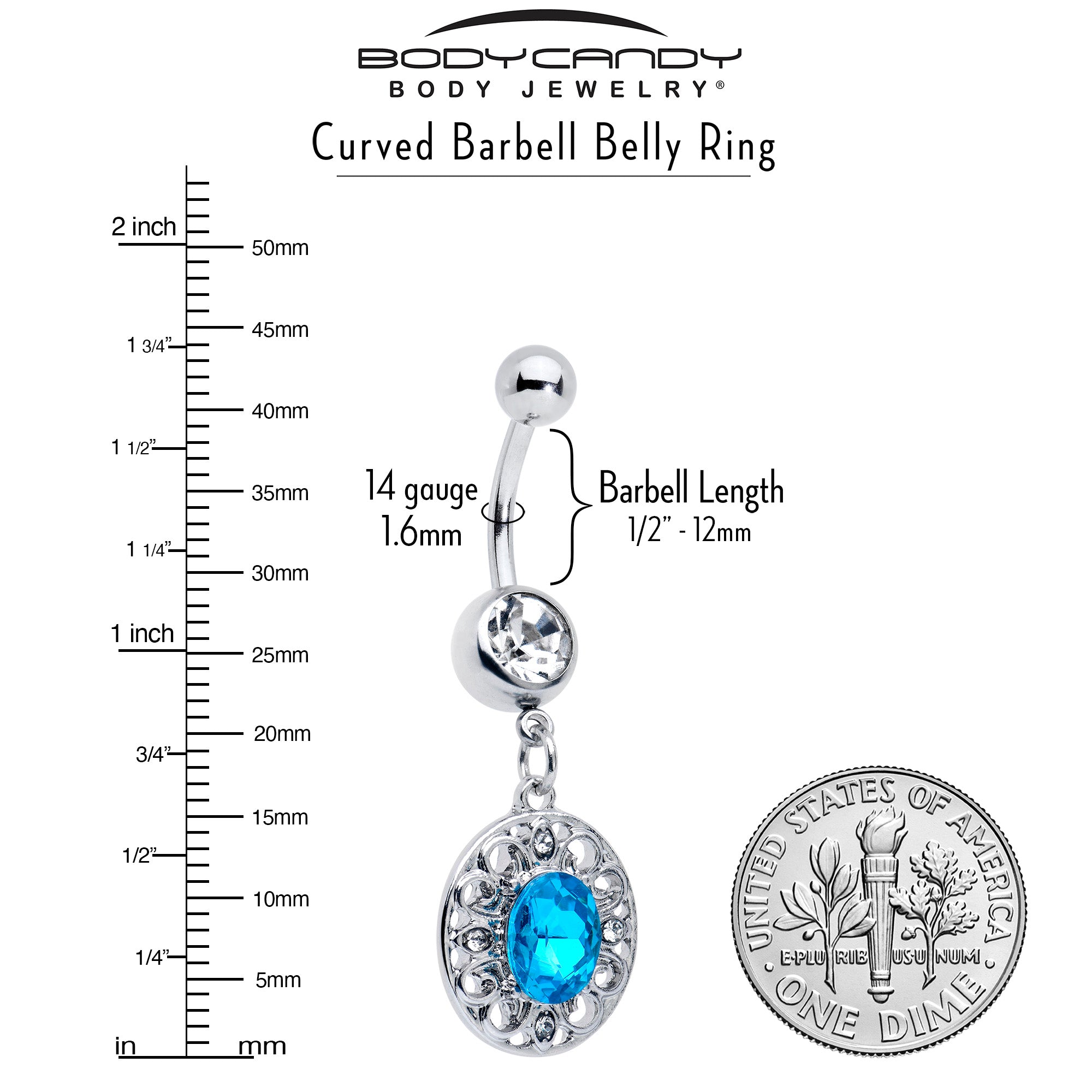 Clear Blue Gem Flower Oval Elegance Dangle Belly Ring