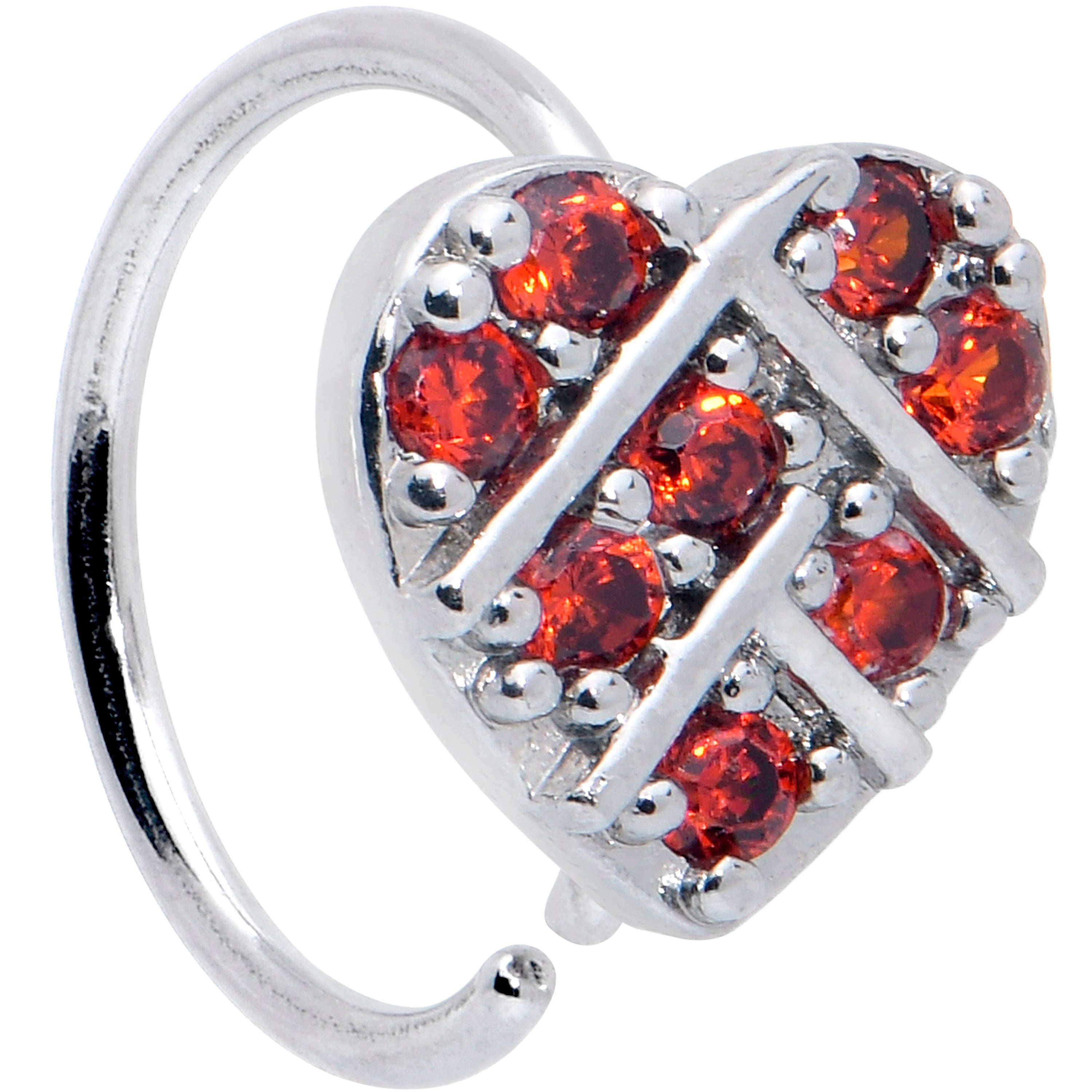 20 Gauge 5/16 Red CZ Gem Lattice Heart Nose Hoop