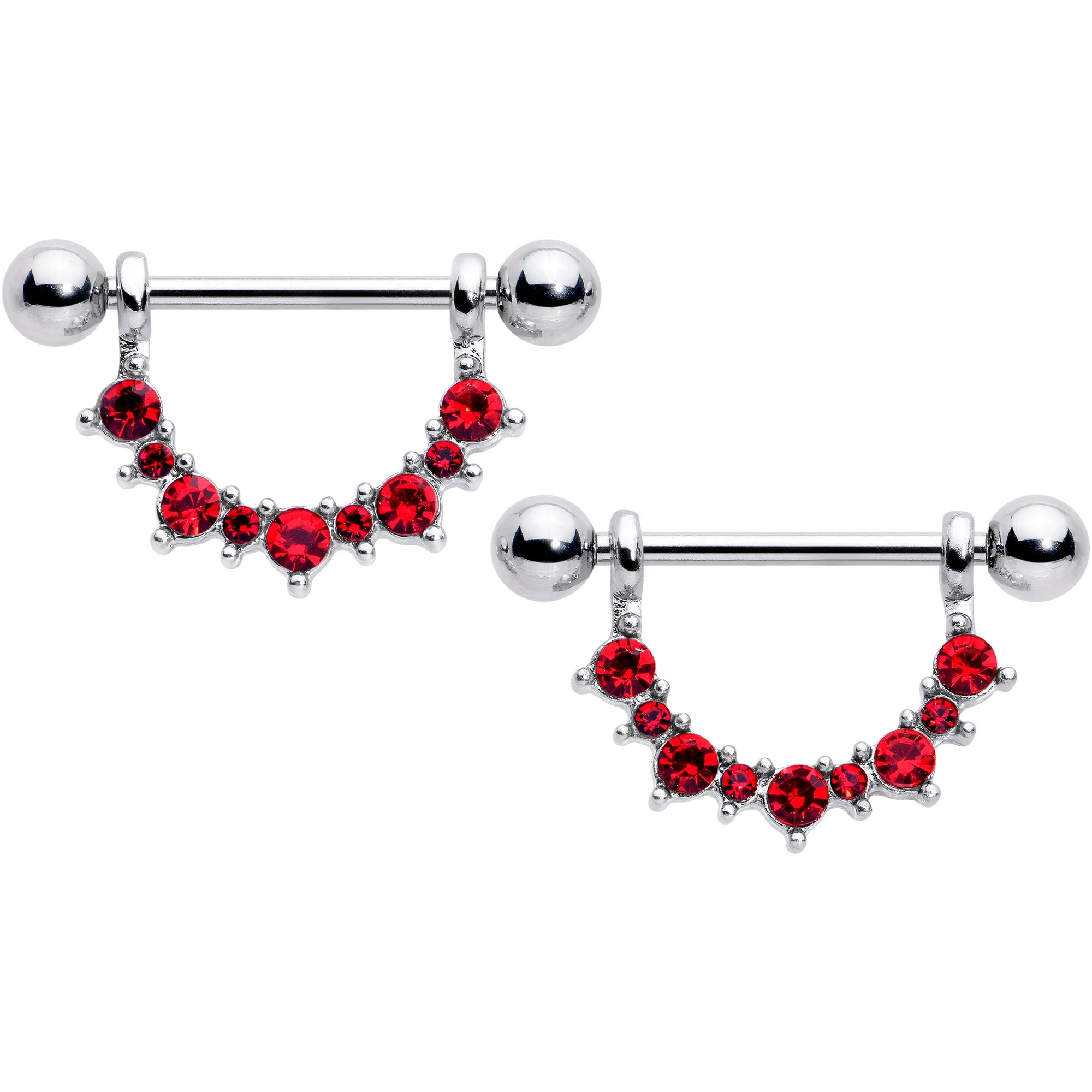 14 Gauge 9/16 Red CZ Gem January Birthstone Dangle Nipple Shield Set