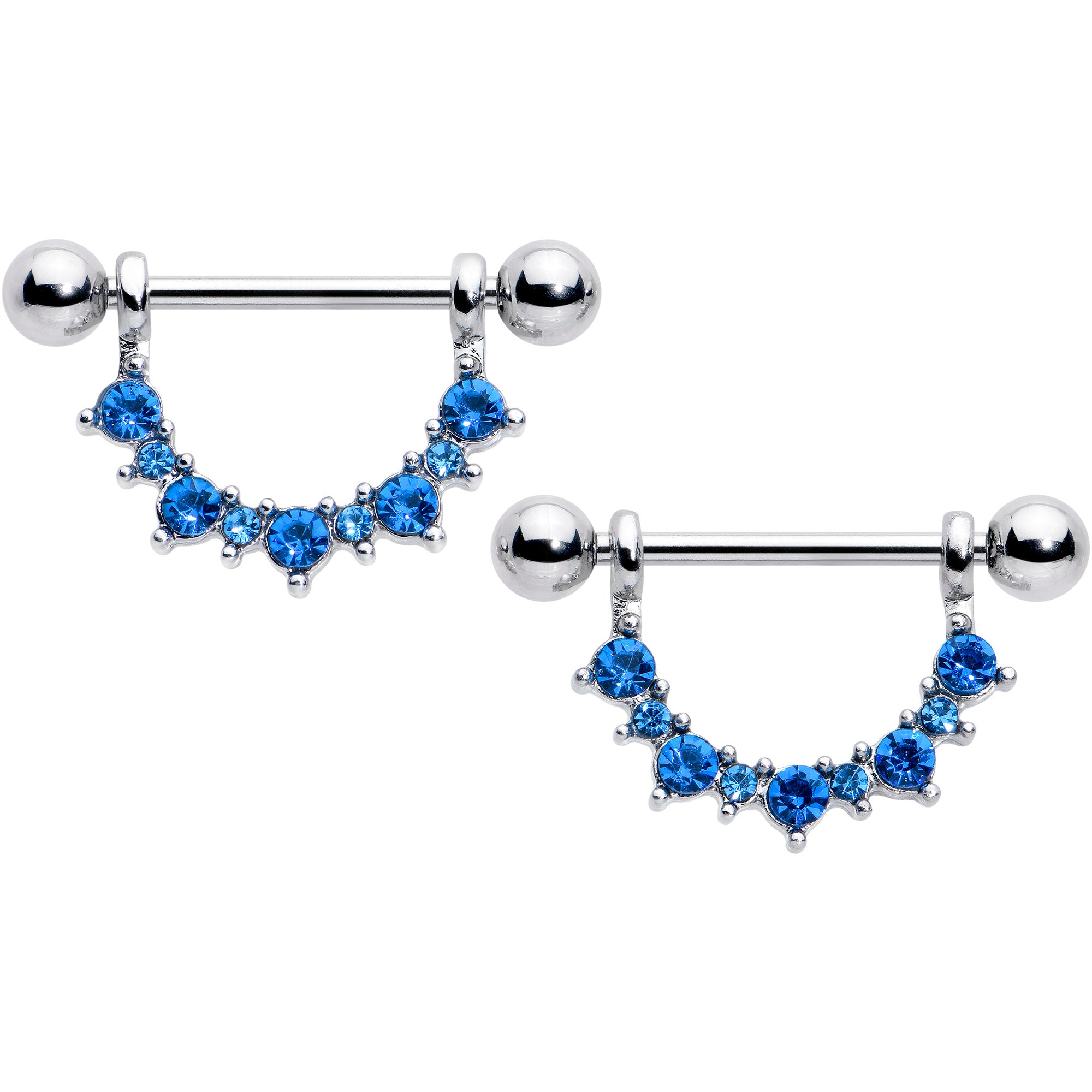 14 Gauge 9/16 Blue CZ Gem December Birthstone Dangle Nipple Shield Set