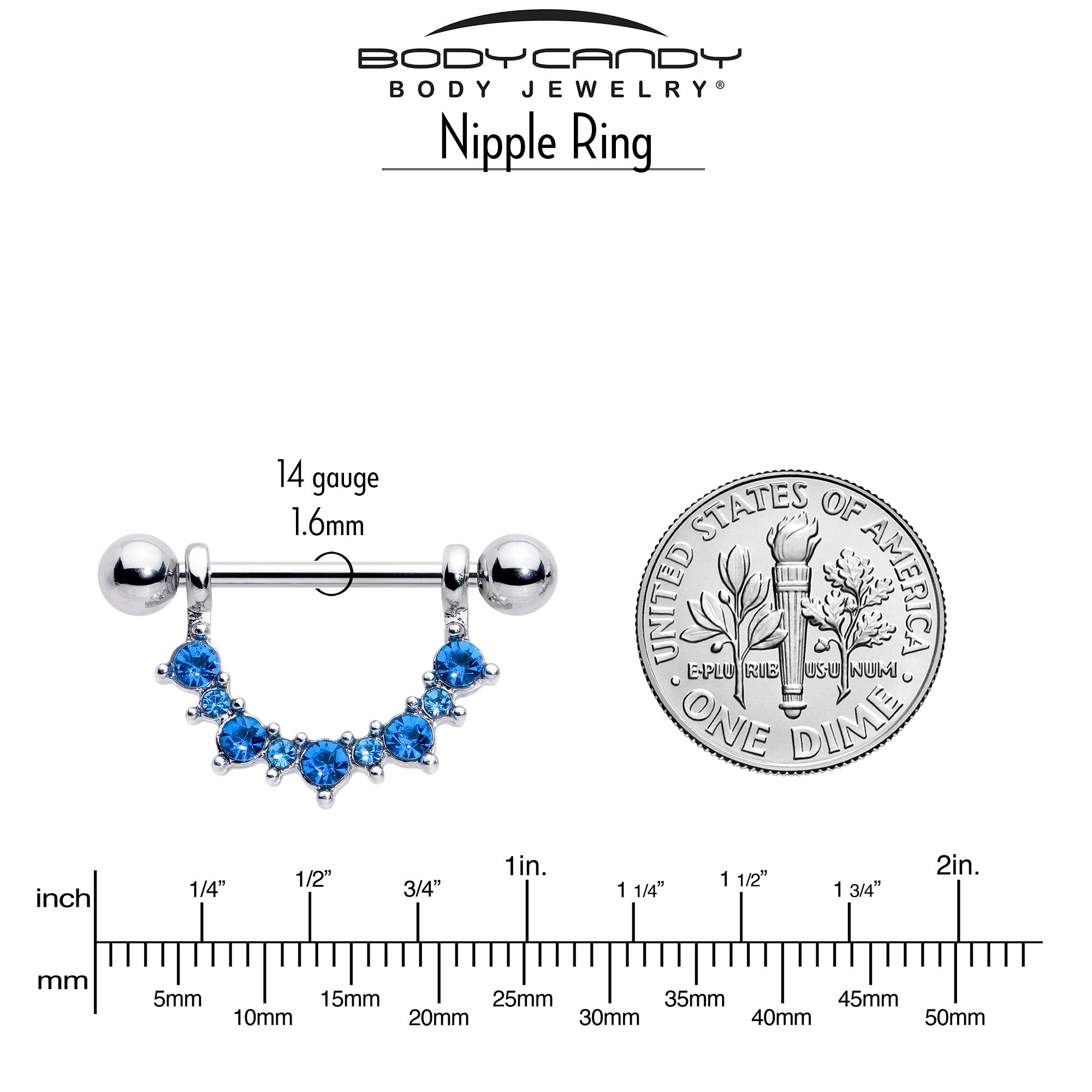 14 Gauge 9/16 Blue CZ Gem December Birthstone Dangle Nipple Shield Set