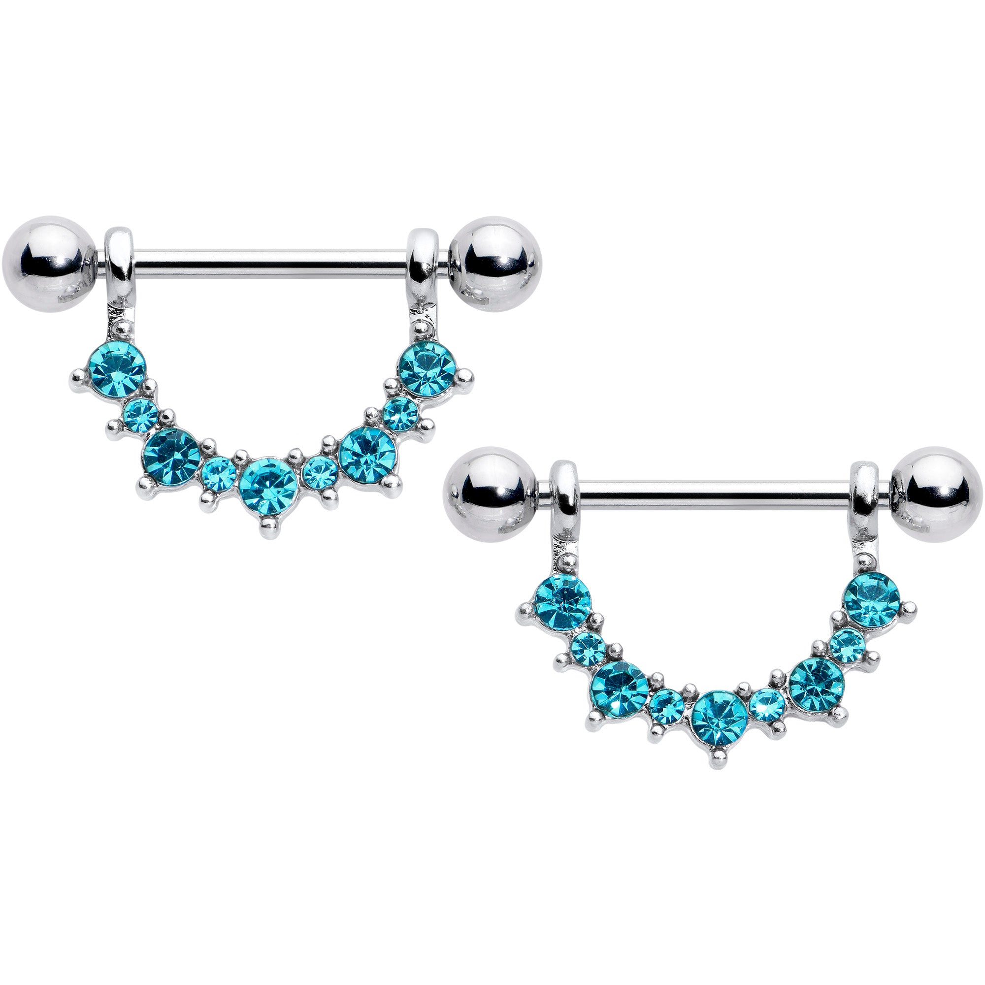 14 Gauge 9/16 Blue CZ Gem March Birthstone Dangle Nipple Shield Set