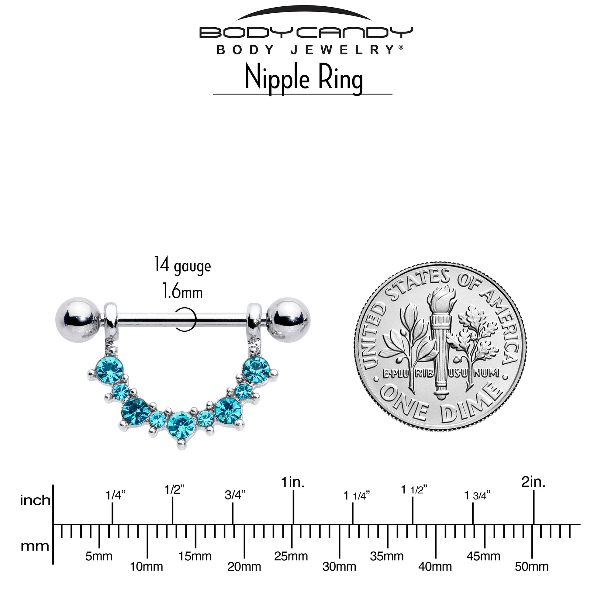 14 Gauge 9/16 Blue CZ Gem March Birthstone Dangle Nipple Shield Set